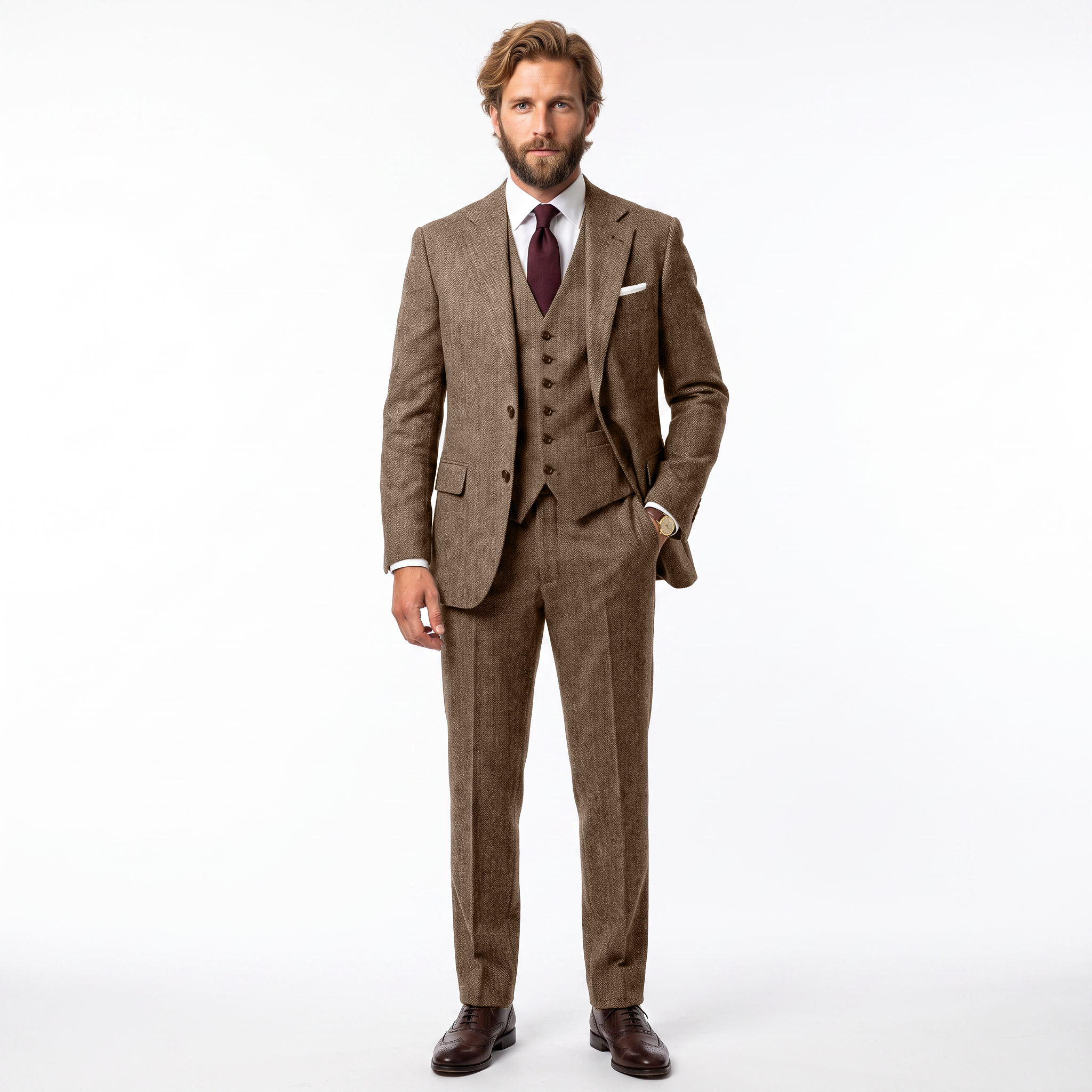 Ceehuteey Men's Herringbone 3 Pieces Notch Lapel Men's Suits (Blazer+Vest+Pants)