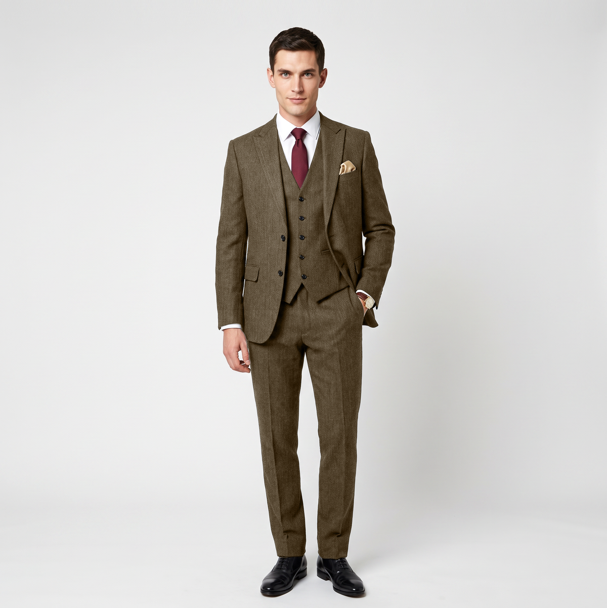 Ceehuteey 3 Pieces Men's Herringbone Peak Lapel For Wedding (Blazer+Vest+Pants)