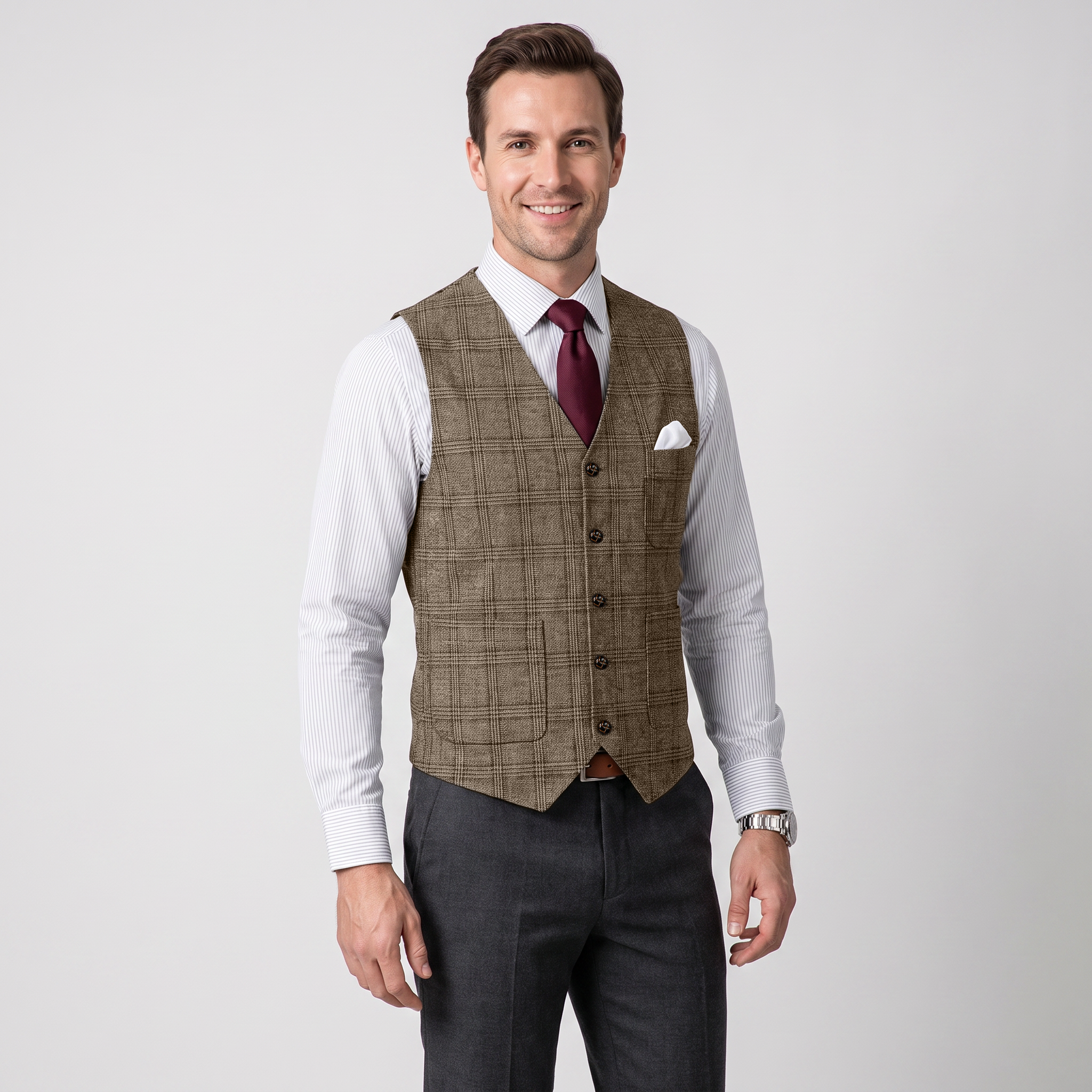 Ceehuteey Men's Causual Plaid Tweed V Neck Waistcoat
