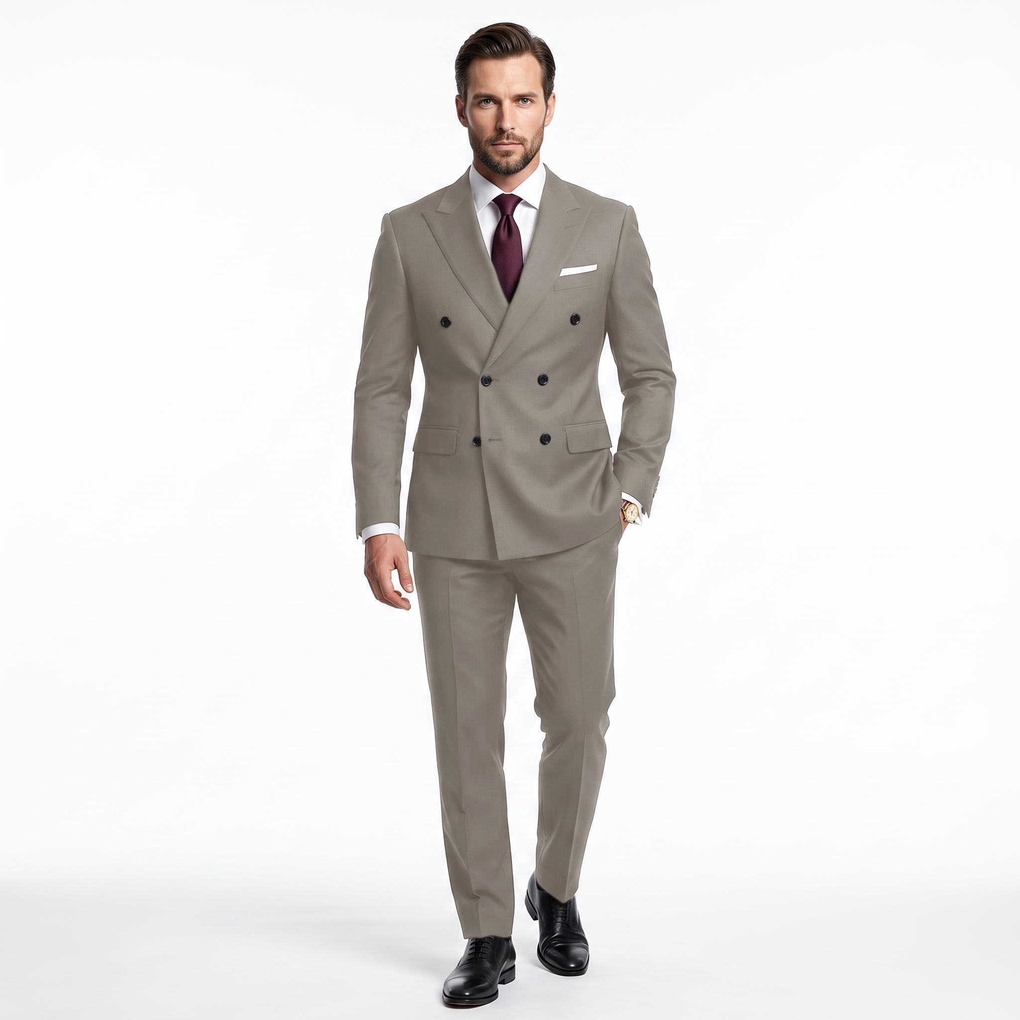 Ceehuteey Men's high-end business double breasted 2 Pieces Peak lapel Suits suit (Blazer+Pants)