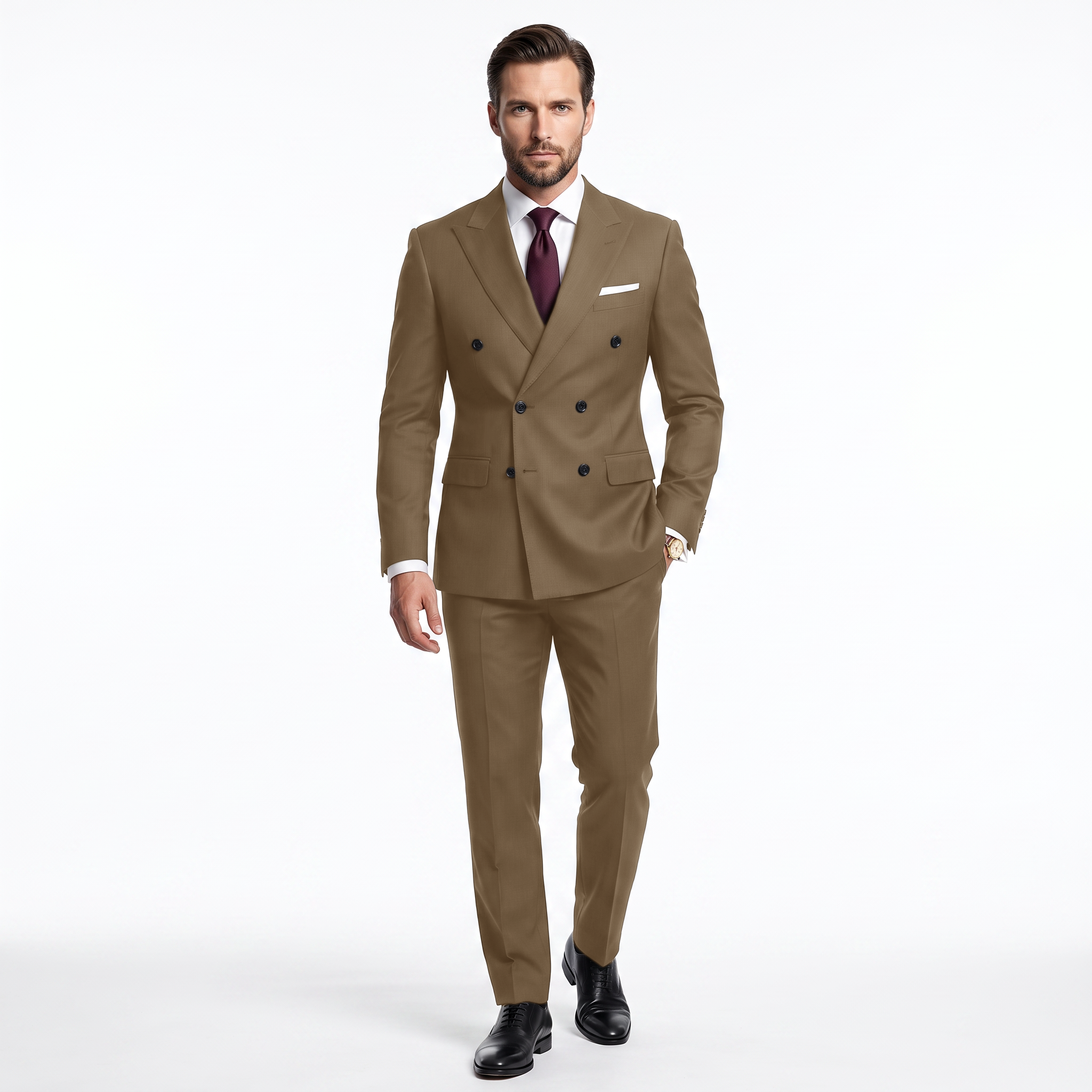 Ceehuteey Men's high-end business double breasted 2 Pieces Peak lapel Suits suit (Blazer+Pants)