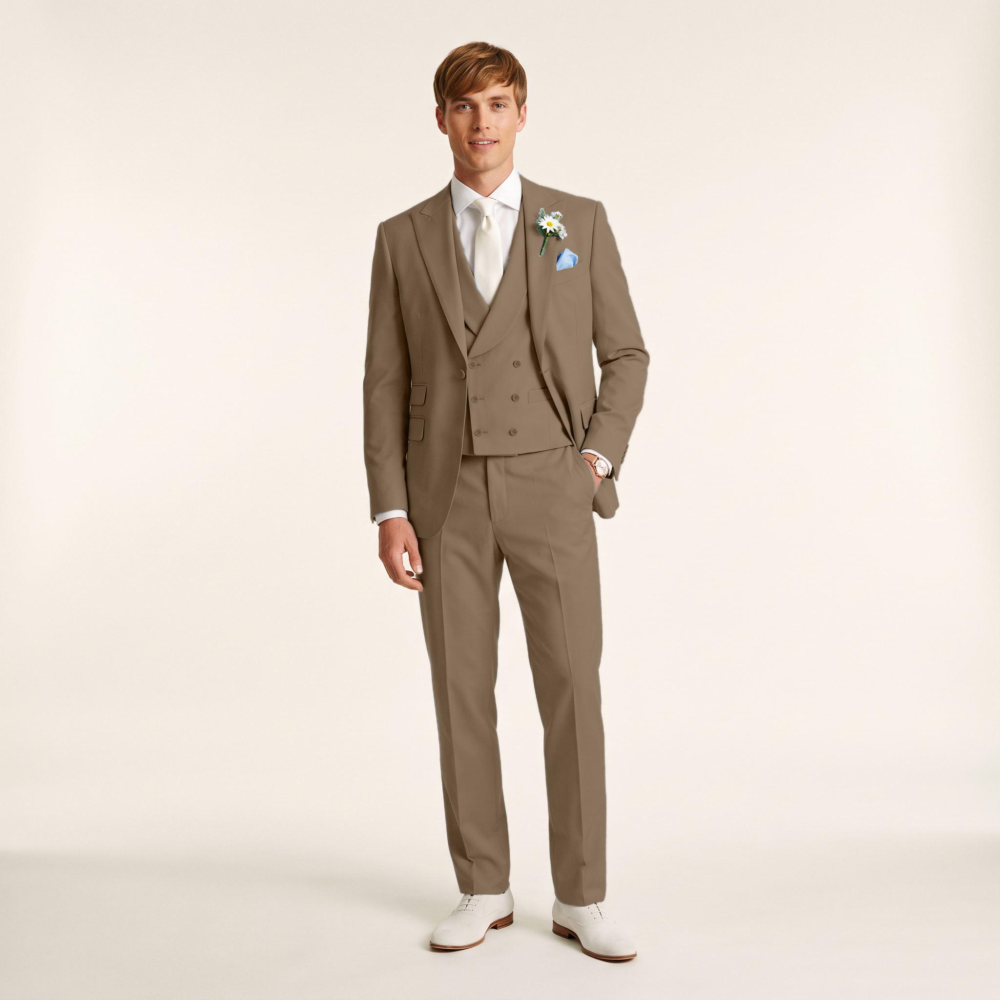 Ceehuteey 3 Pieces Men's Suits Double-Breasted Peak Lapel Suits (Blazer+Vest+Pants)