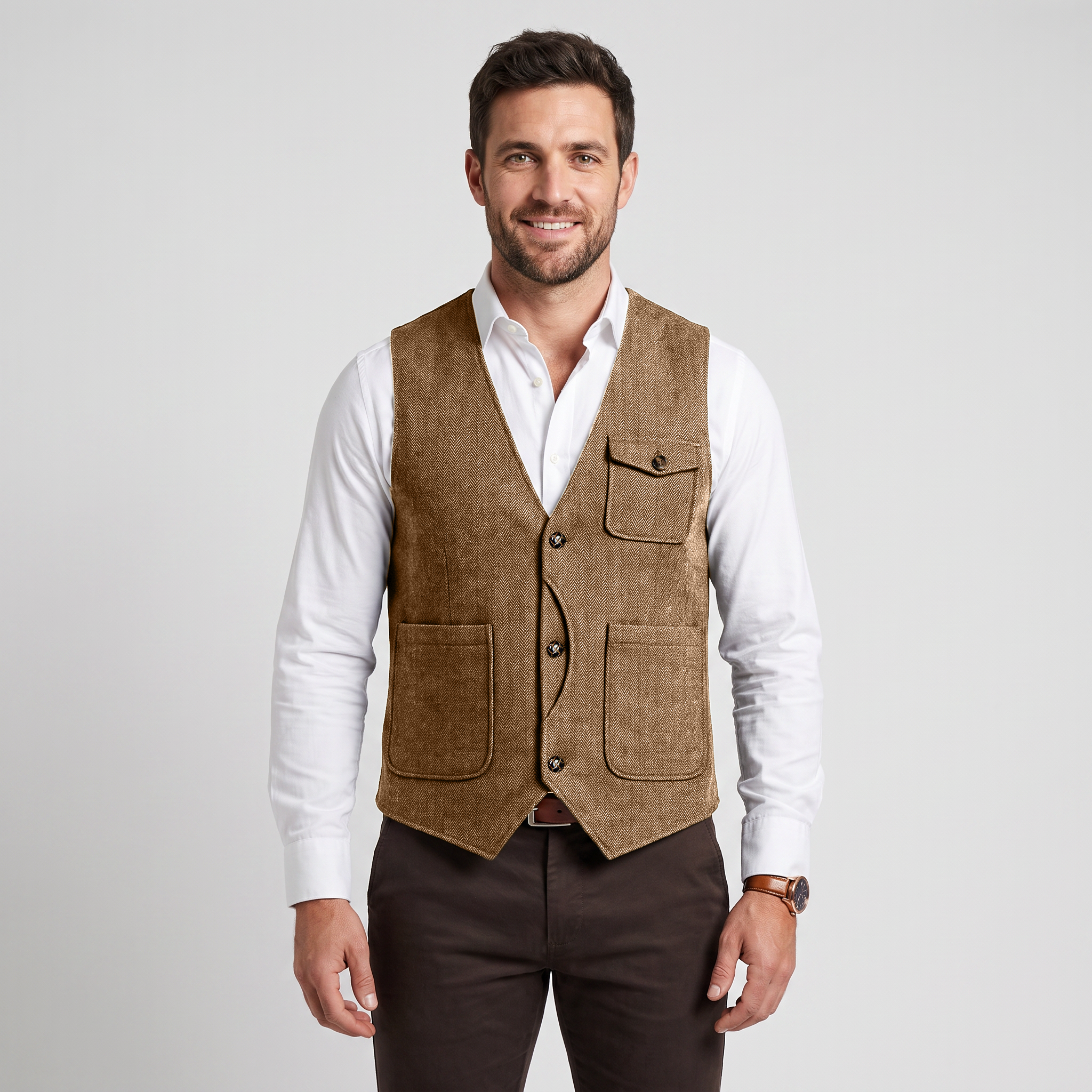 Ceehuteey Men‘s Causual V Neck Tweed Herringbone Waistcoat