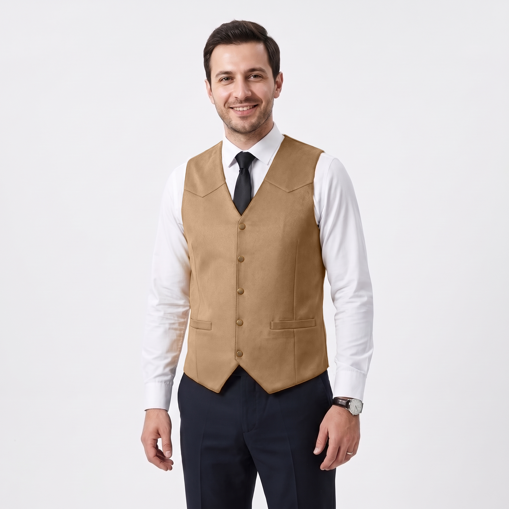 Ceehuteey Men's Suede Cowboy Suit Vest V Neck Waistcoat