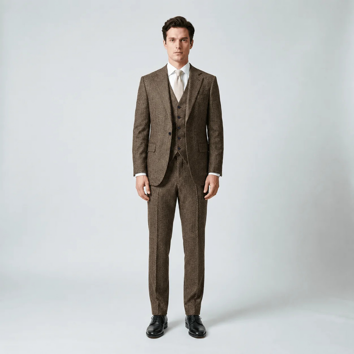 Ceehuteey Mens Tweed Herringbone Suits 3 Pieces Suits Groom Suits (Blazer+vest+Pants)