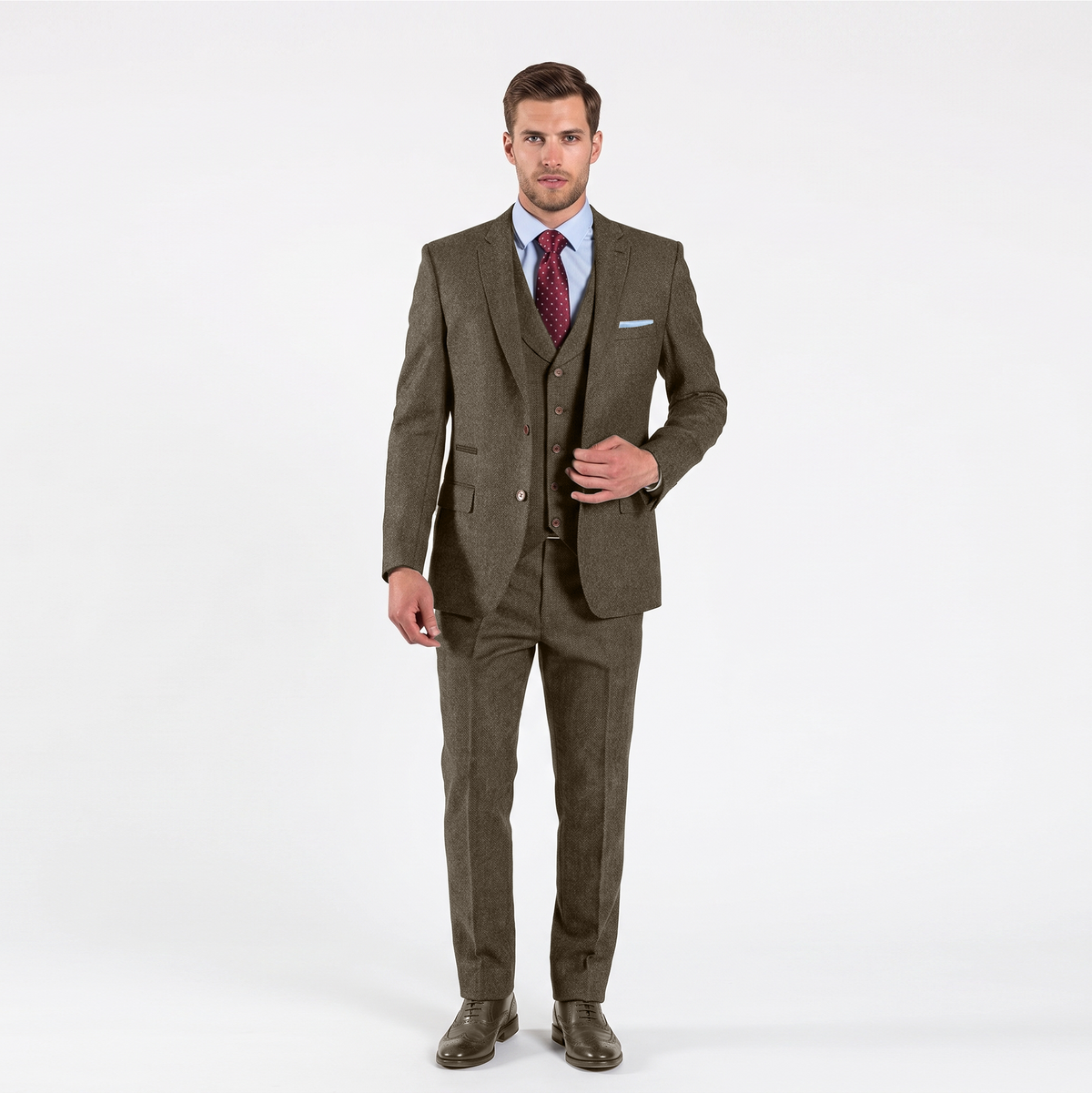 Ceehuteey Men's 3 Pieces Herringbone Tweed Notch Lapel Gent Suit (Blazer+Vest+Pants)