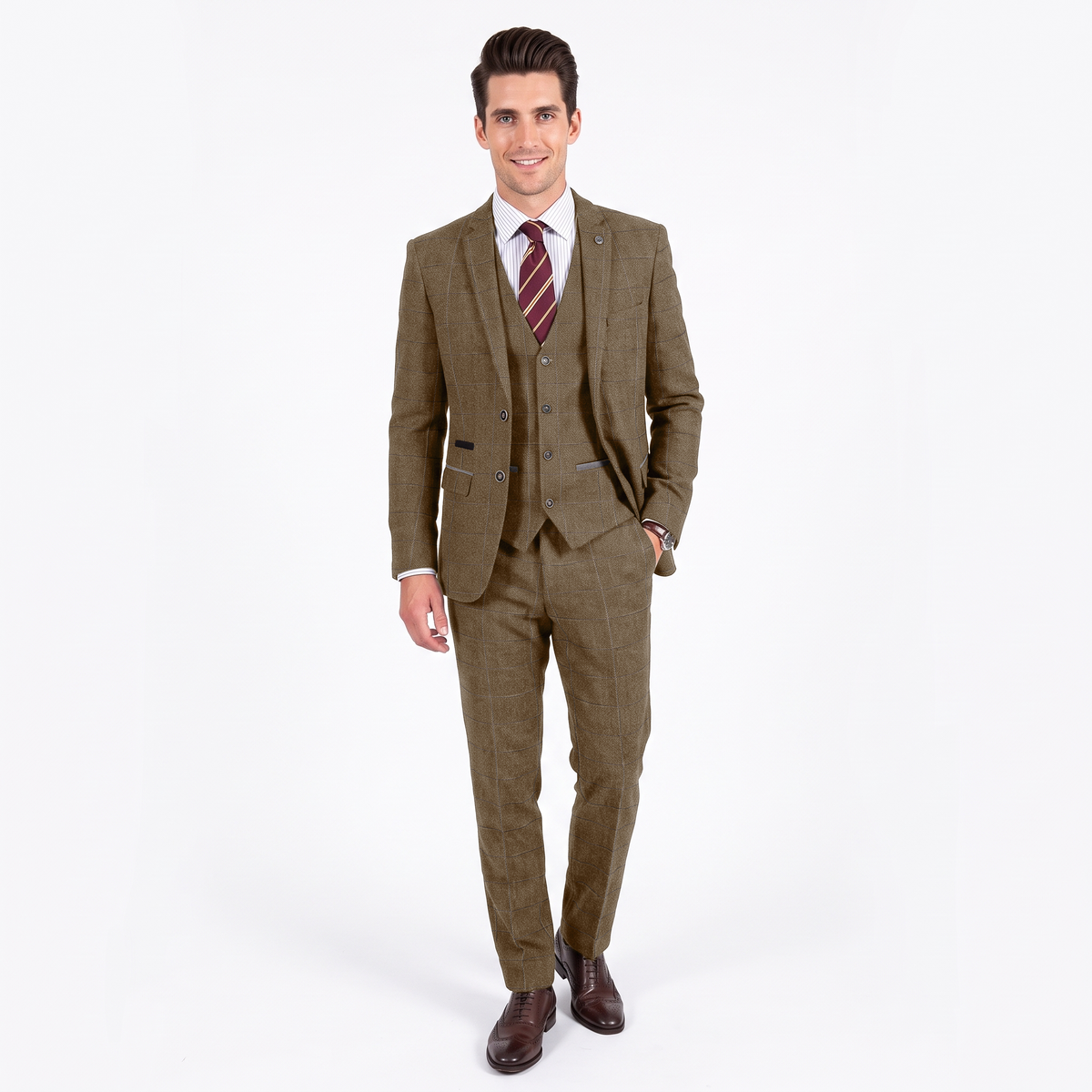 Ceehuteey Vintage Classic Men's 3 Pieces Plaid Notch Lapel Suit (Blazer+Vest+Pants)