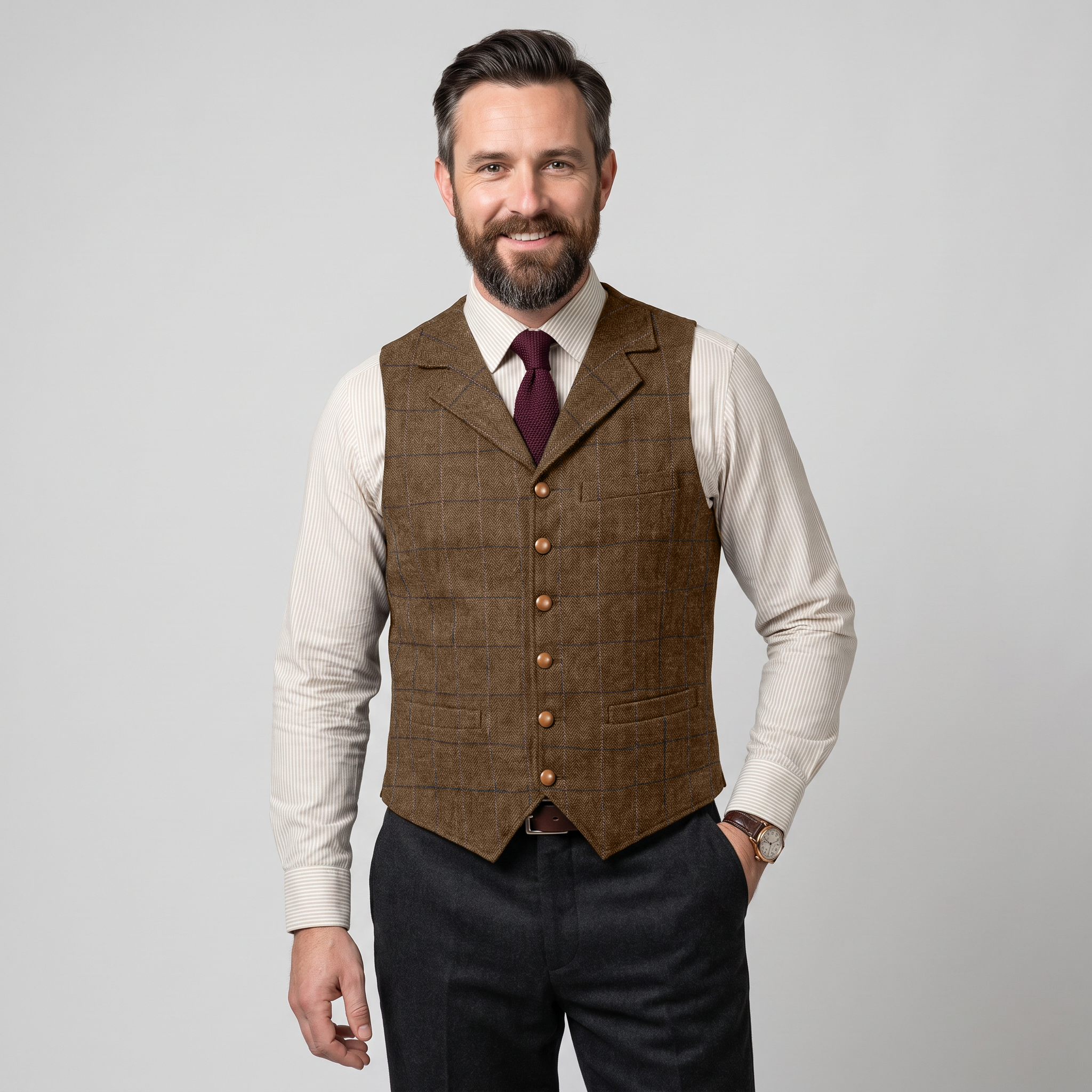Ceehuteey Men's Plaid Tweed Notch Lapel Waistcoat