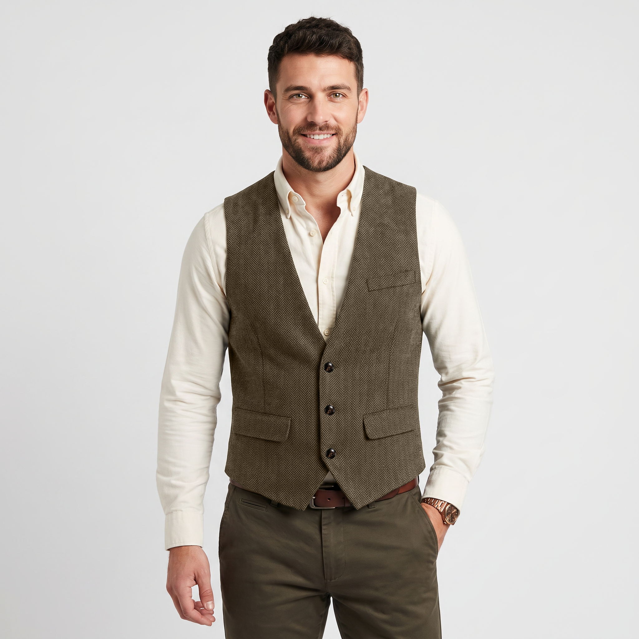 Ceehuteey Classic Men's V Neck Herringbone Waistcoat