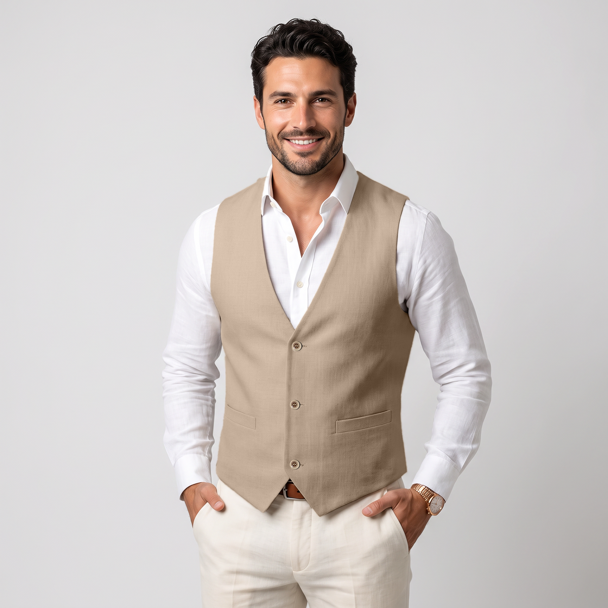 Ceehuteey Men's Linen V Neck Summer Waistcoat
