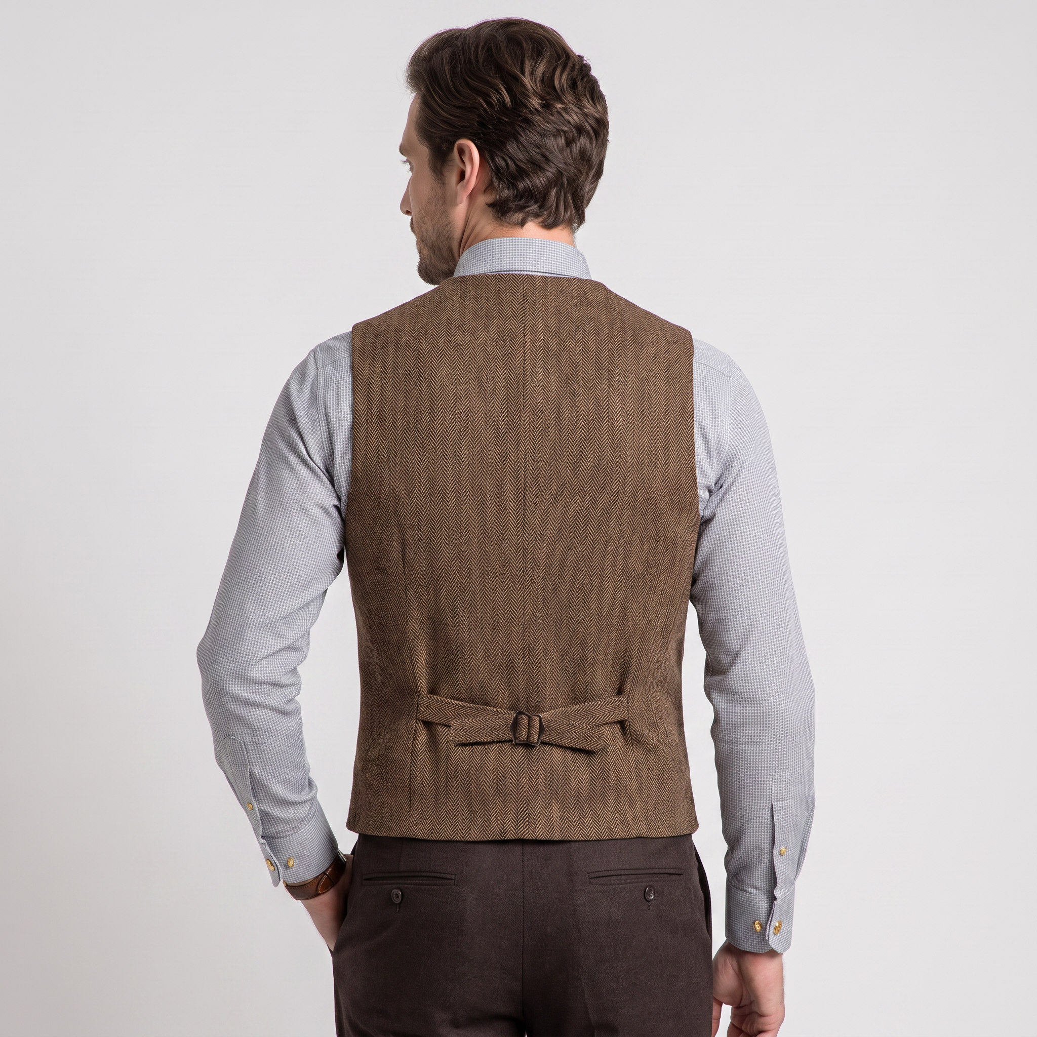 Ceehuteey Men's Classic vintage Vest Tweed Herringbone Notch Lapel Waistcoat