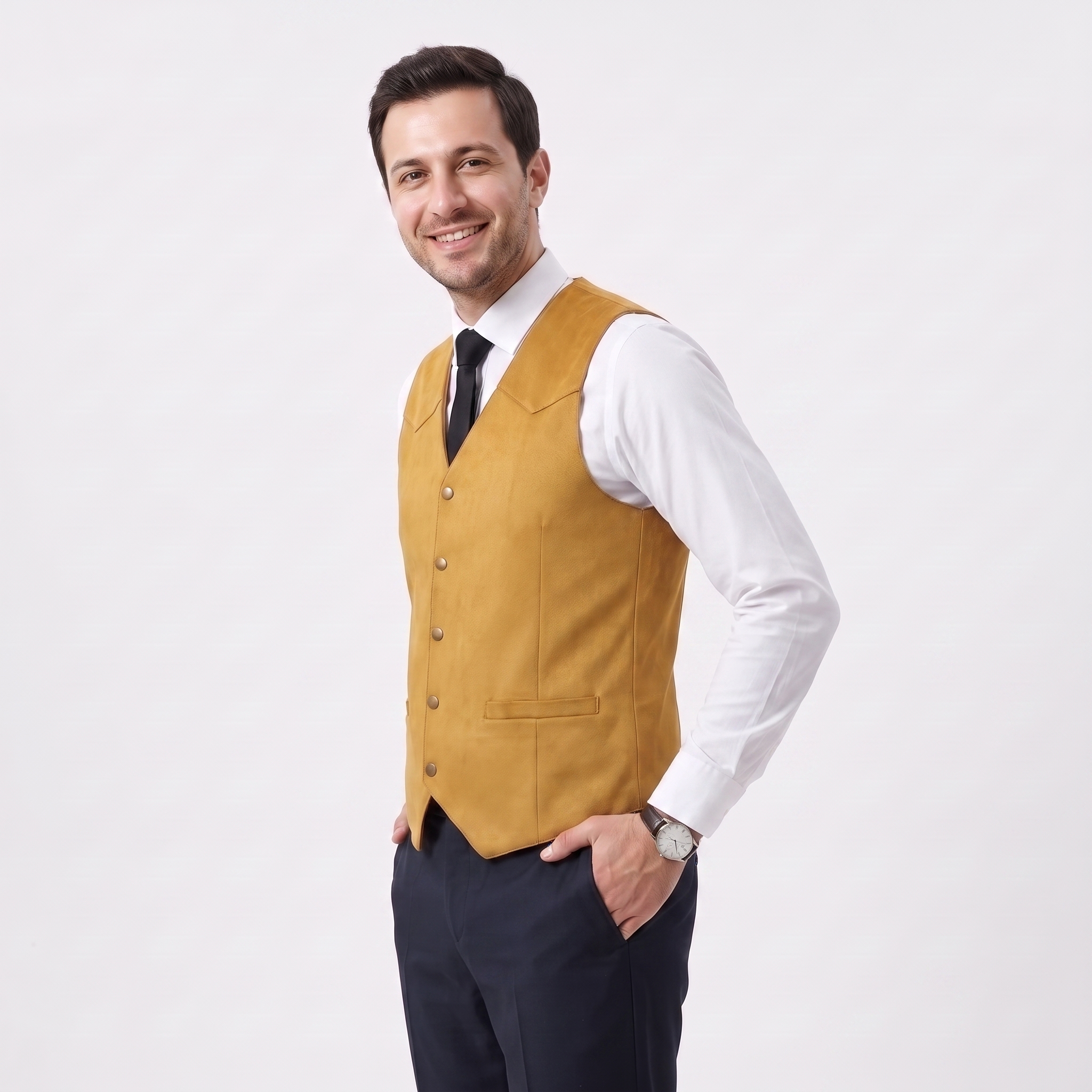 Ceehuteey Men's Suede Cowboy Suit Vest V Neck Waistcoat