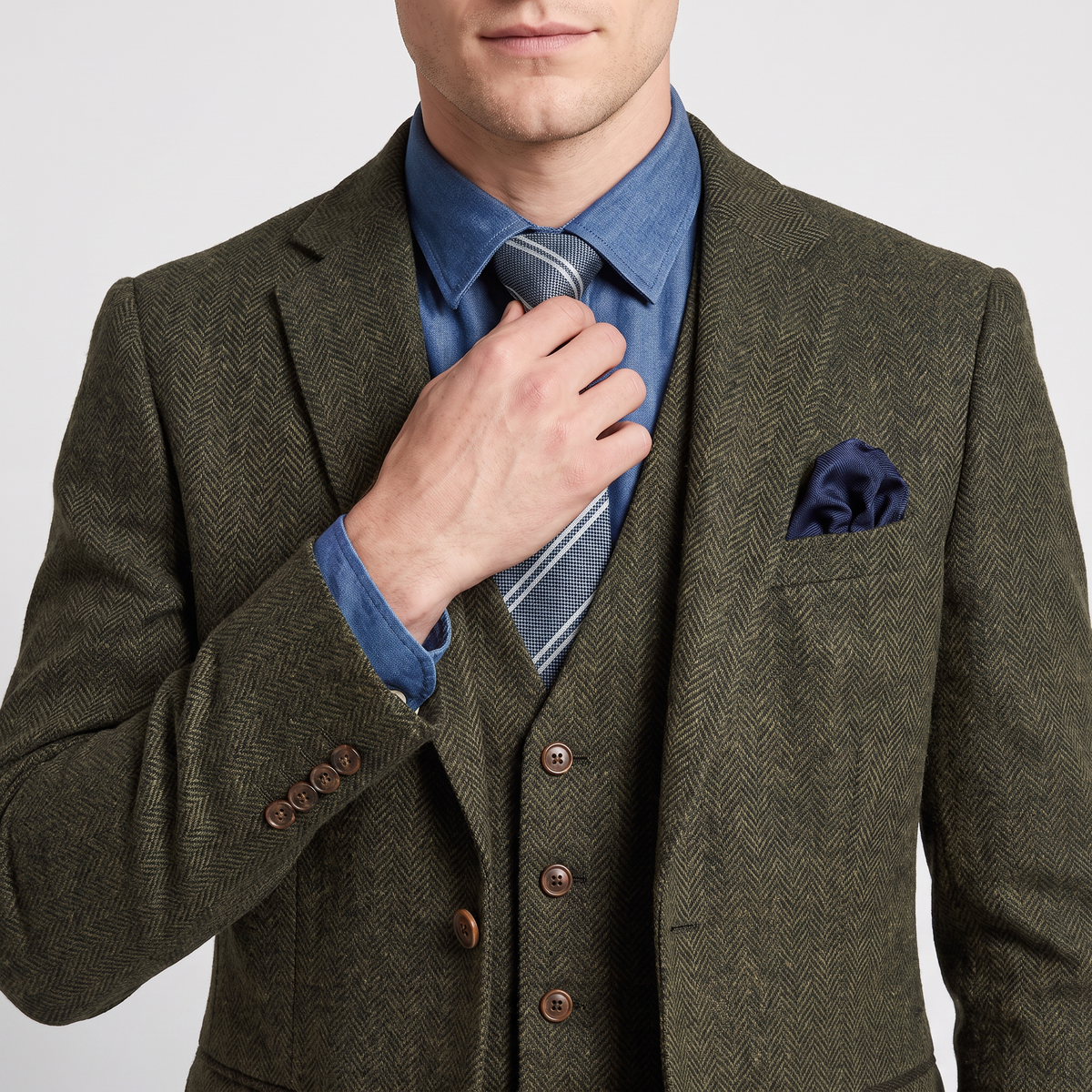 Ceehuteey Men's 3 Pieces Tweed Herringbone Notch Lapel Men's Suit (Blazer+Vest+Pants)