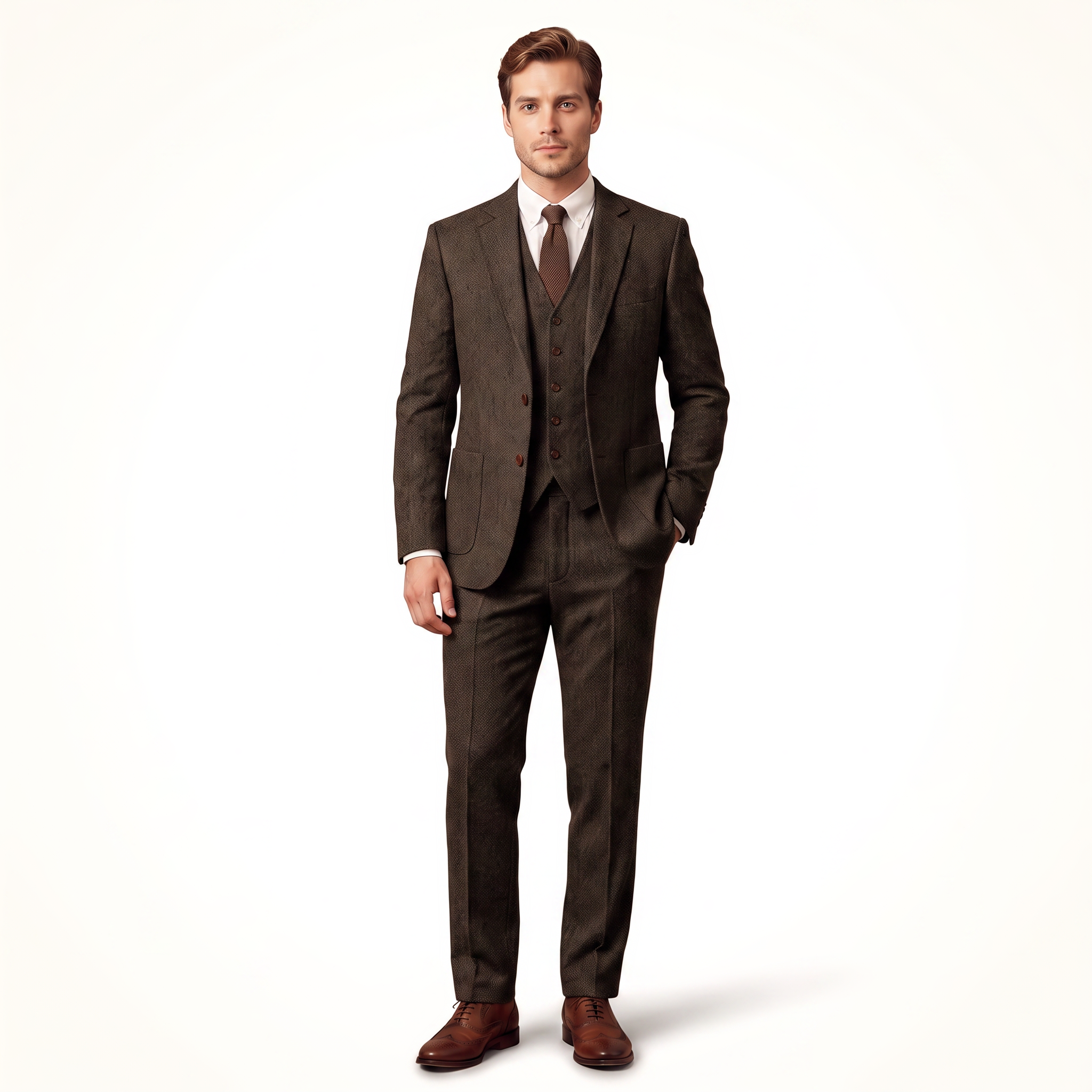 Ceehuteey 3 Pieces Men's Suit Classic Tweed Notch Lapel Suits Prom(Blazer+Vest+Pants)