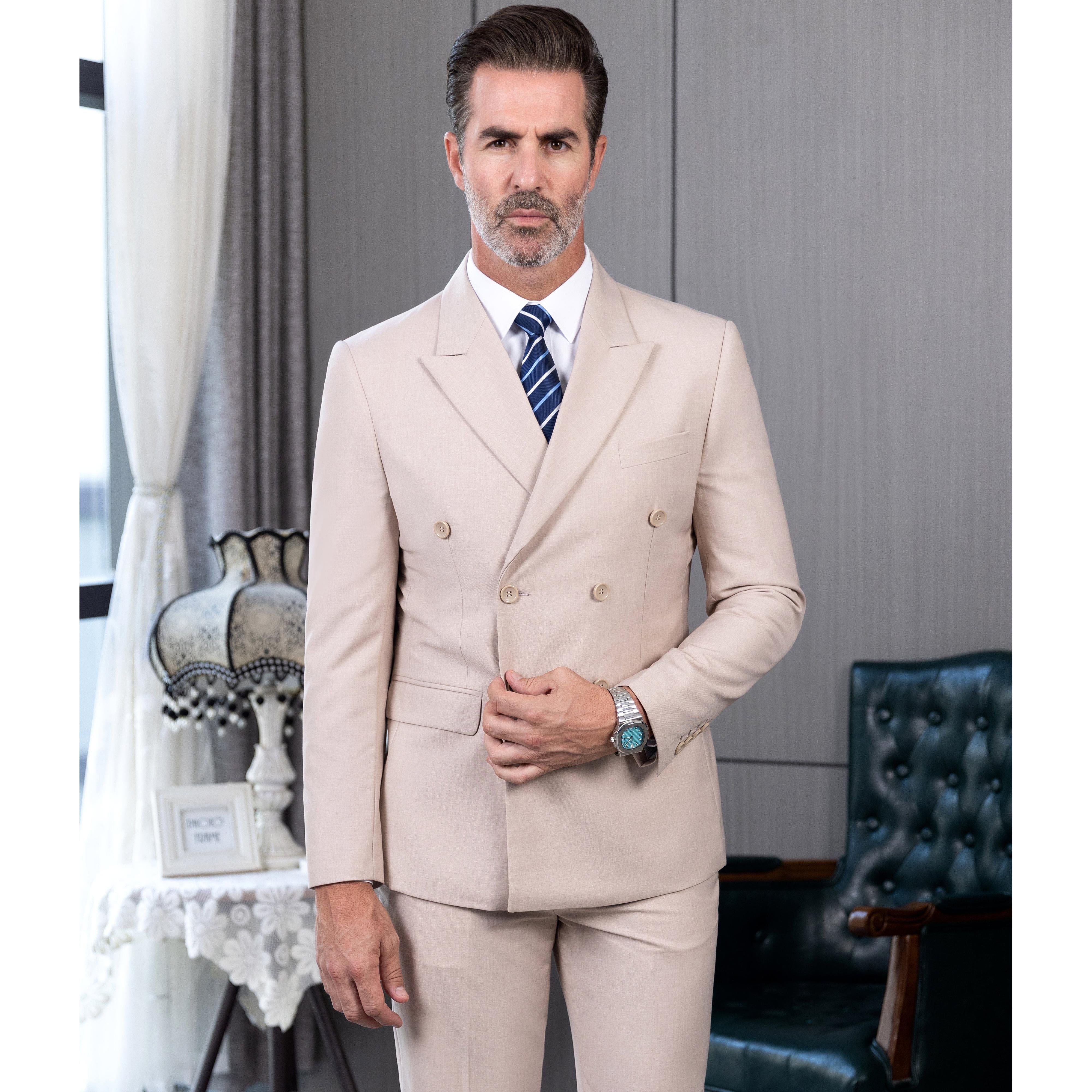 ceehuteey 2 Pieces Men's Regular Peak Lapel  Solid suit (Blazer+Pants)