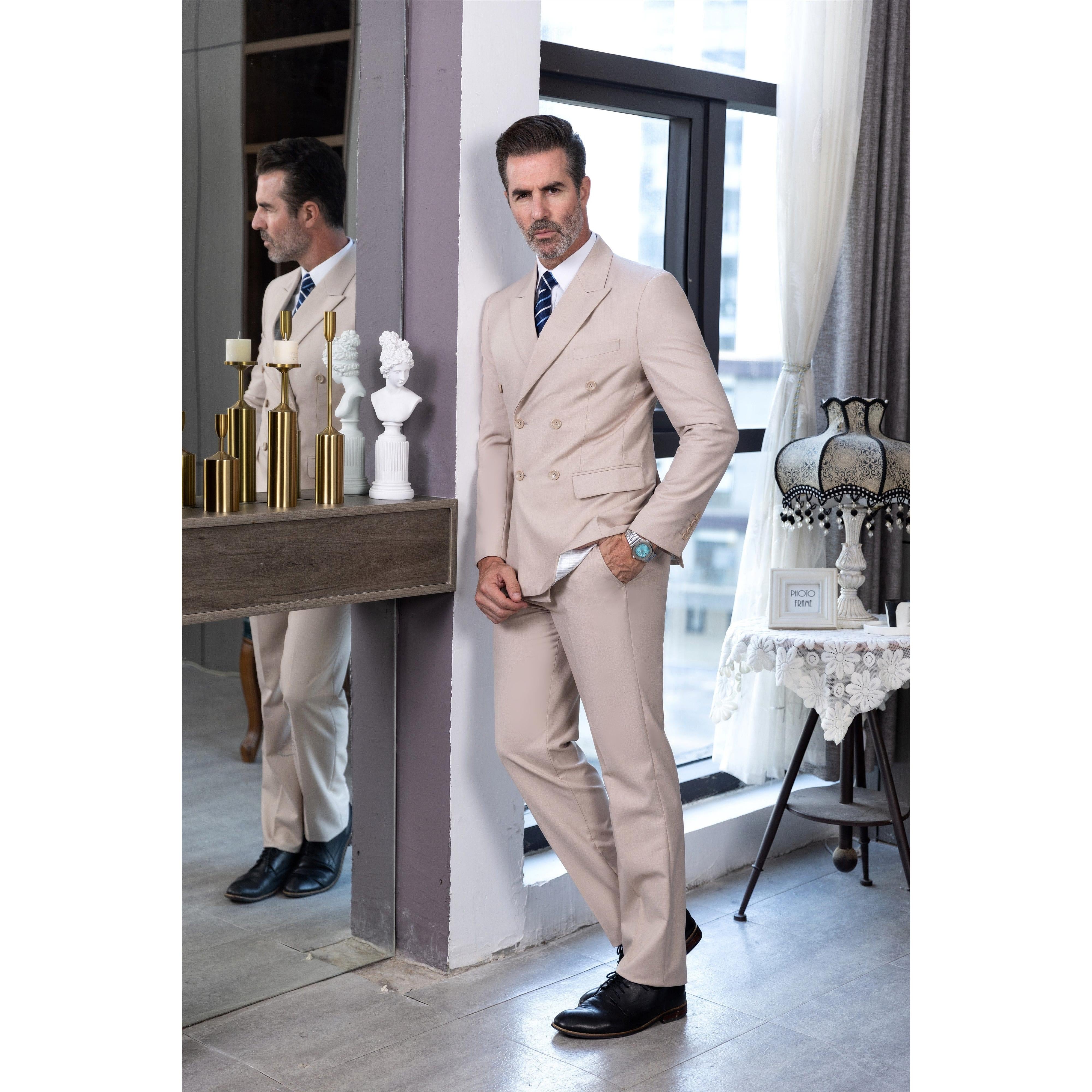 ceehuteey 2 Pieces Men's Regular Peak Lapel  Solid suit (Blazer+Pants)