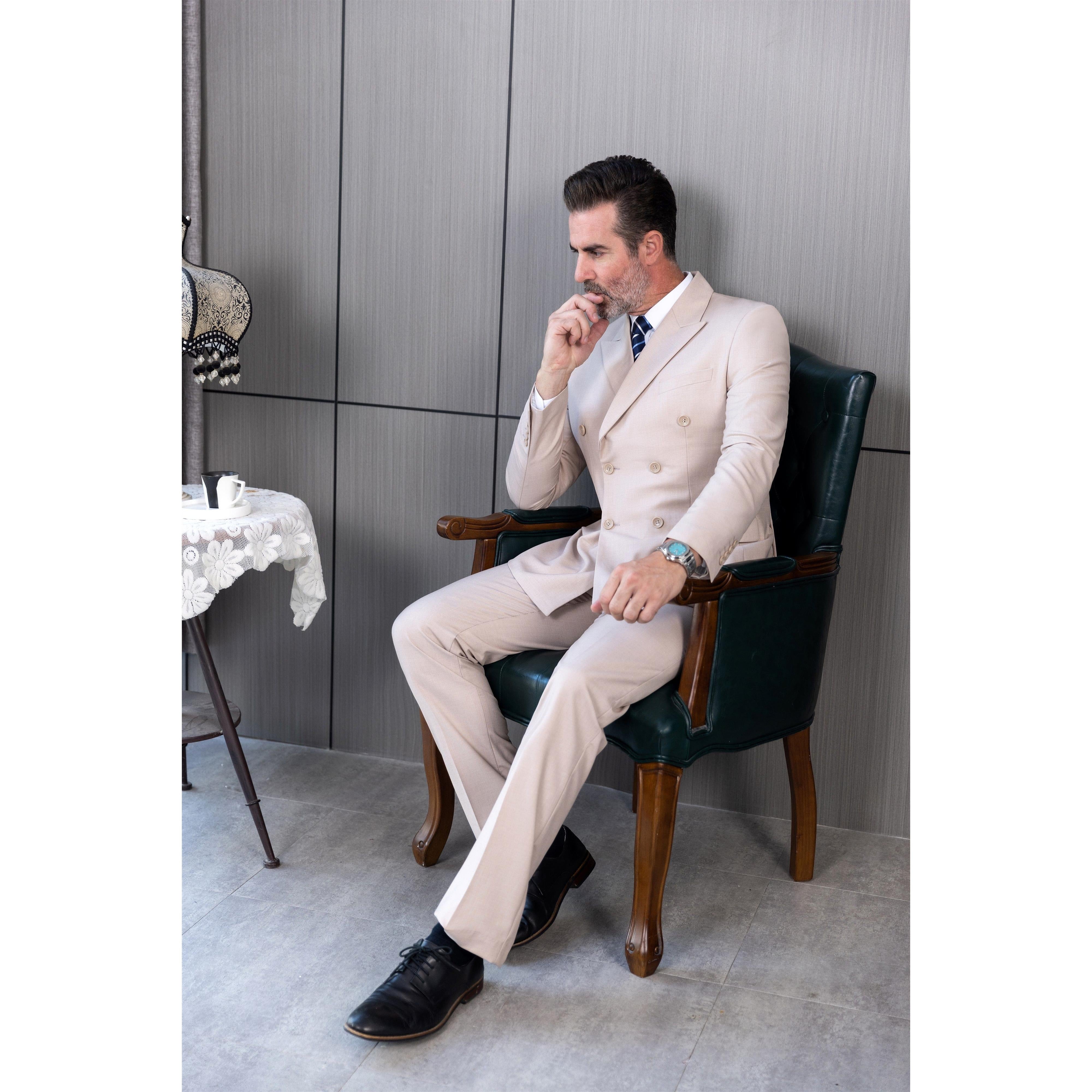 ceehuteey 2 Pieces Men's Regular Peak Lapel  Solid suit (Blazer+Pants)