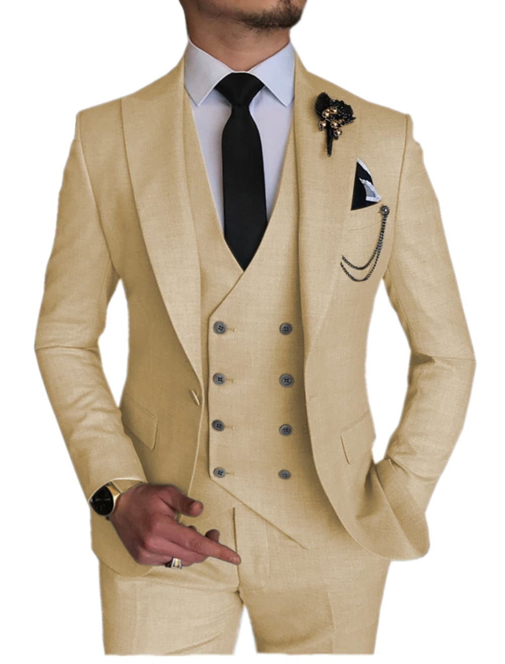 ceehuteey 3 Piece Mens Suit Double Breasted Prom Peak Lapel Suit (Blazer + Vest + Pants)
