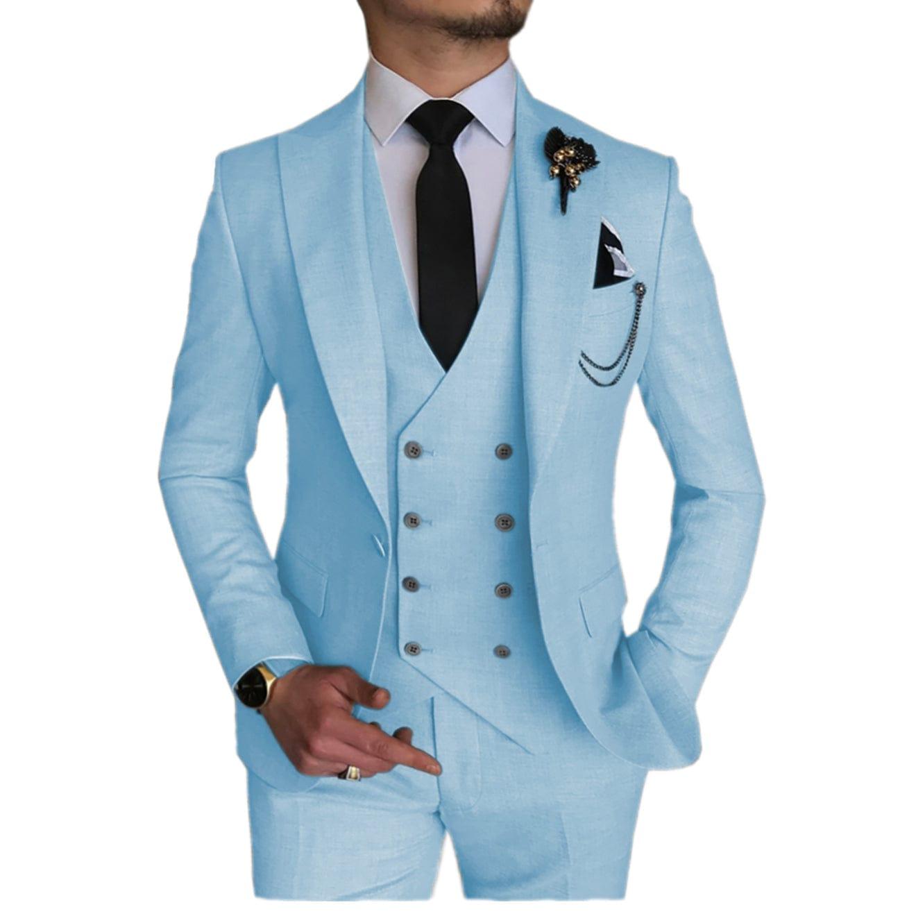 ceehuteey 3 Piece Mens Suit Double Breasted Prom Peak Lapel Suit (Blazer + Vest + Pants)