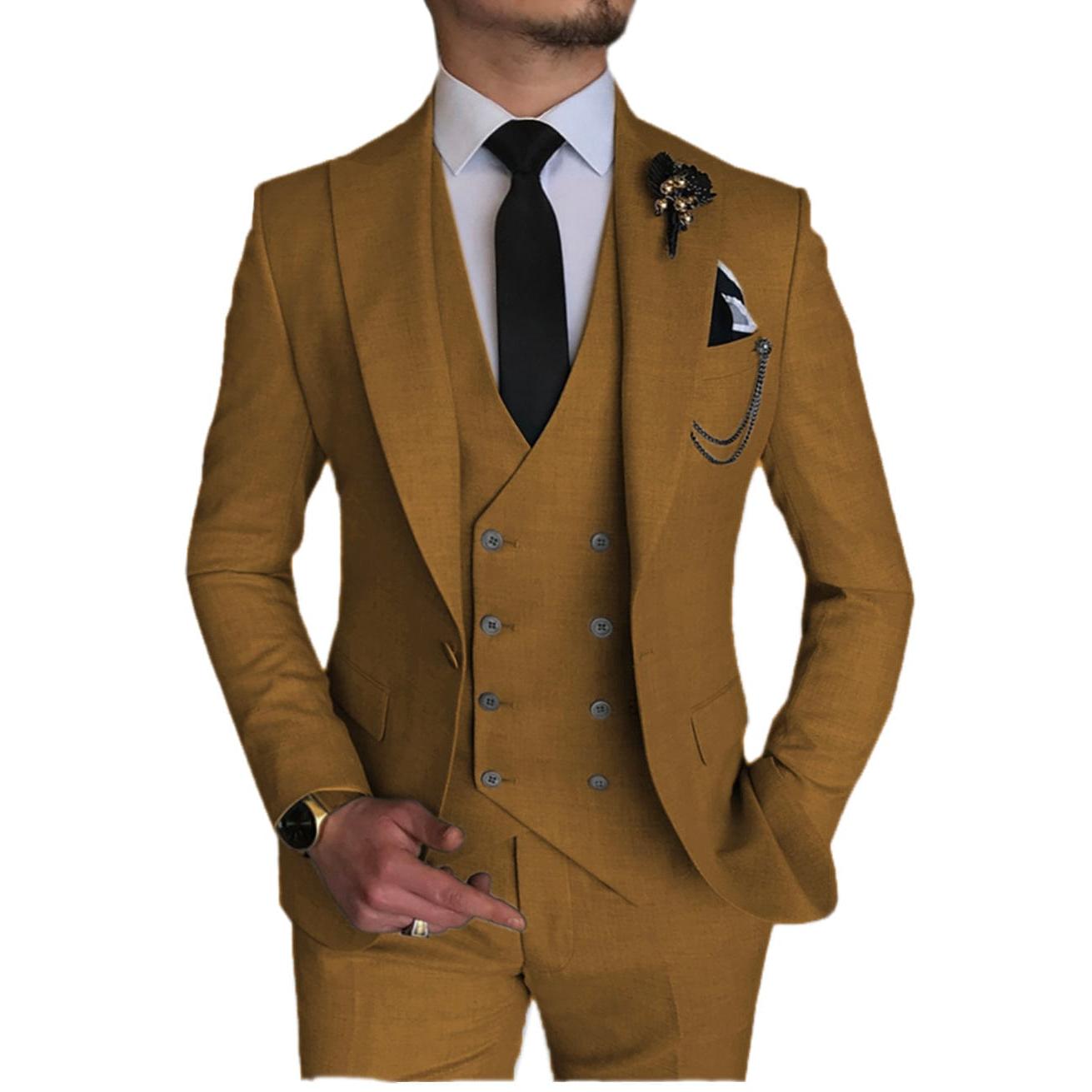 ceehuteey 3 Piece Mens Suit Double Breasted Prom Peak Lapel Suit (Blazer + Vest + Pants)