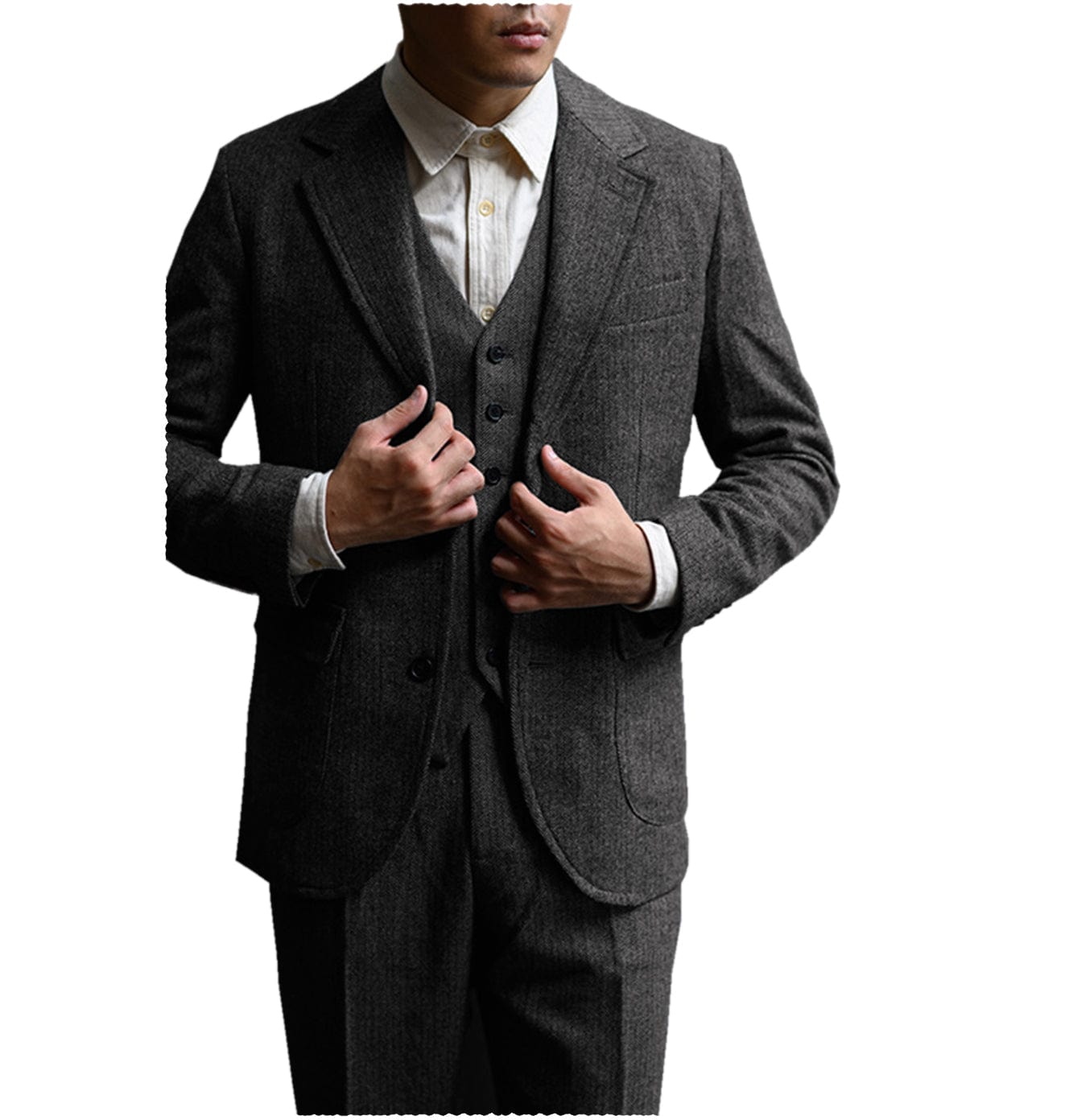 ceehuteey 3 Piece Mens Suit Formal Herringbone Notch Lapel Tuxedos (Blazer+Vest+Pants)
