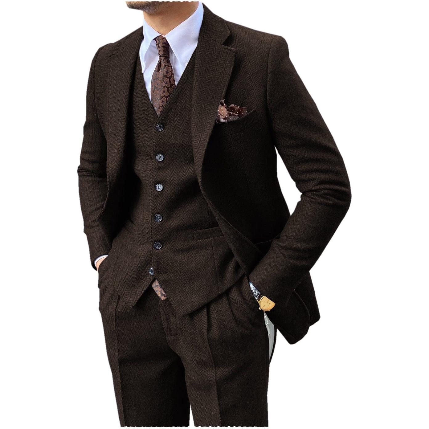 ceehuteey 3 Piece Mens Suit Herringbone Notch Lapel Tuxedos (Blazer+Vest+Pants)