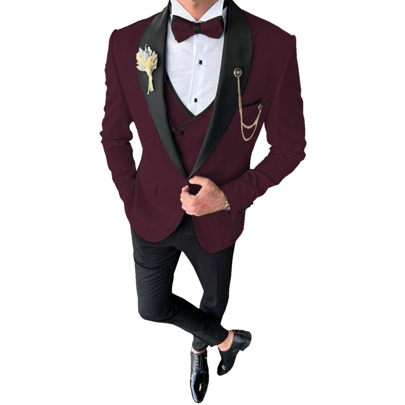 ceehuteey 3 Piece Mens Suit  Shawl Lapel Prom  For Wedding Tuxedos (Blazer + Vest + Pants)
