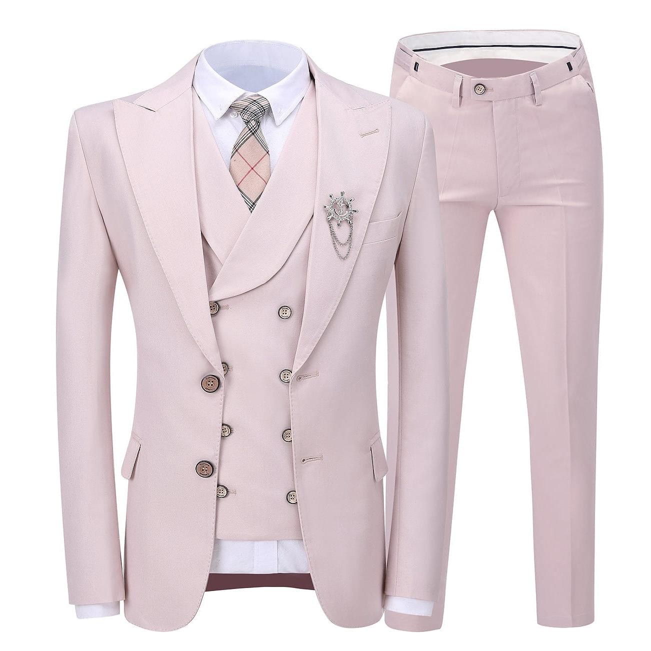 ceehuteey 3 Pieces Business Mens Suit Peak Lapel Blazer Formal (Blazer+vest+Pants)