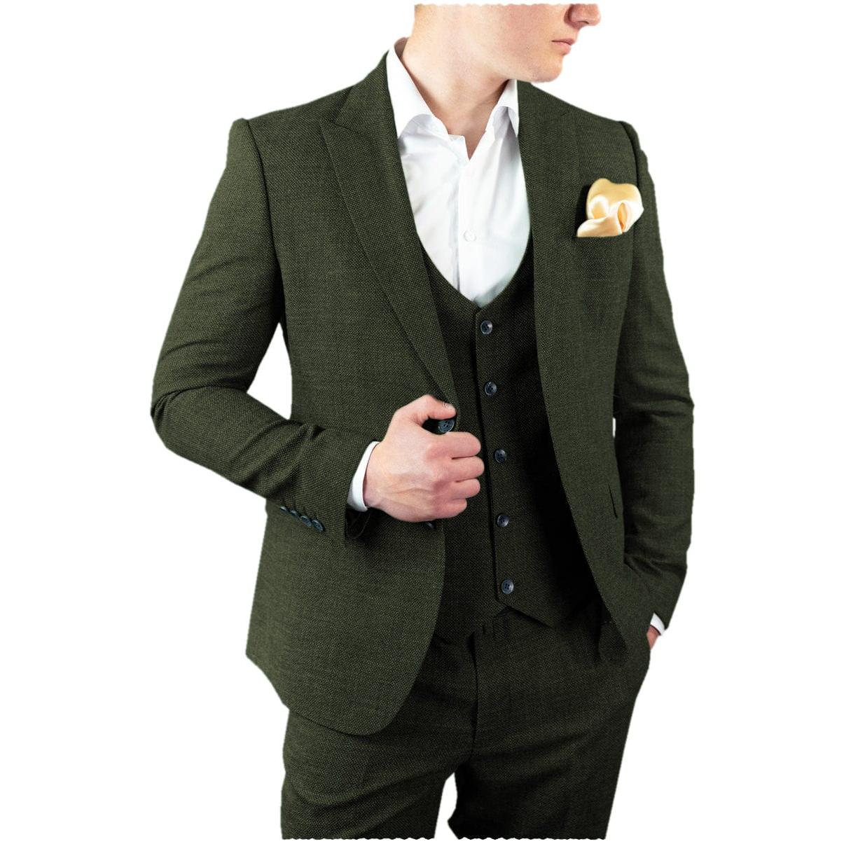 ceehuteey 3 Pieces Formal Men's Herringbone Peak Lapel For Wedding(Blazer+vest+Pants)