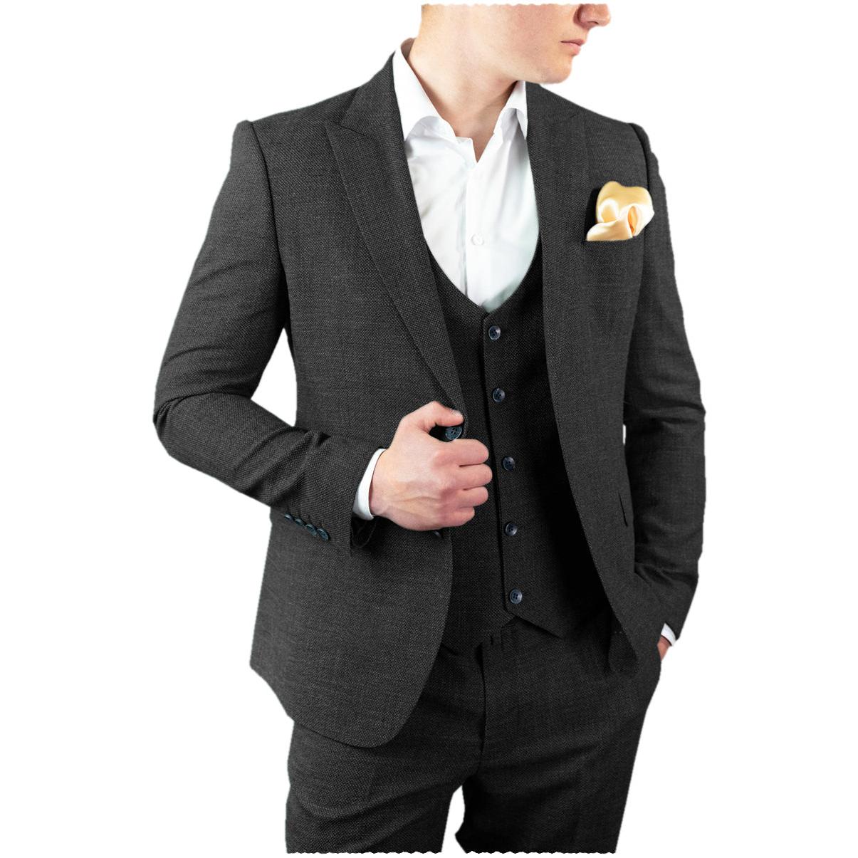 ceehuteey 3 Pieces Formal Men's Herringbone Peak Lapel For Wedding(Blazer+vest+Pants)