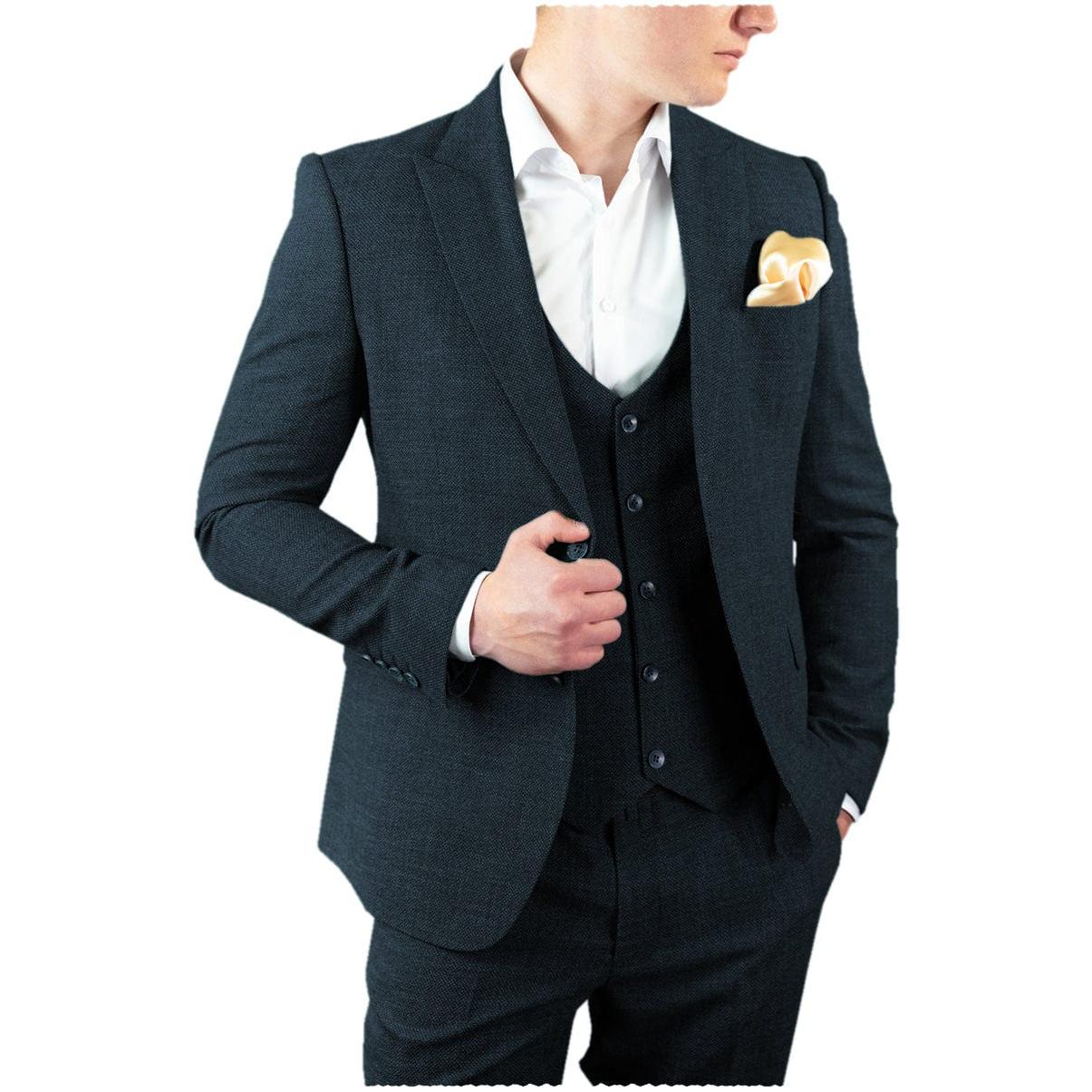 ceehuteey 3 Pieces Formal Men's Herringbone Peak Lapel For Wedding(Blazer+vest+Pants)