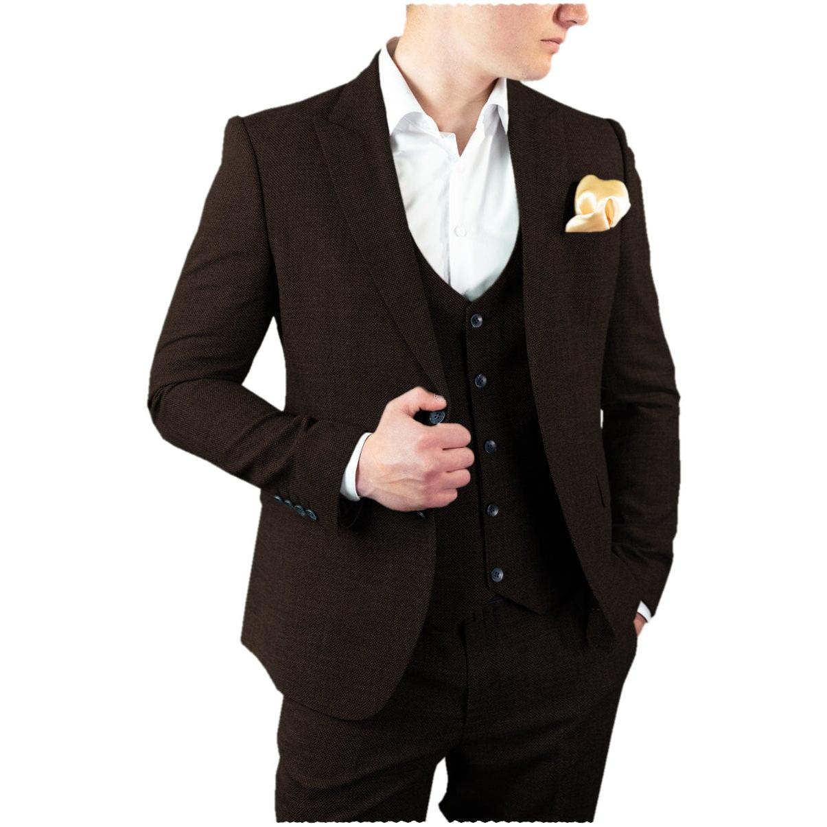 ceehuteey 3 Pieces Formal Men's Herringbone Peak Lapel For Wedding(Blazer+vest+Pants)