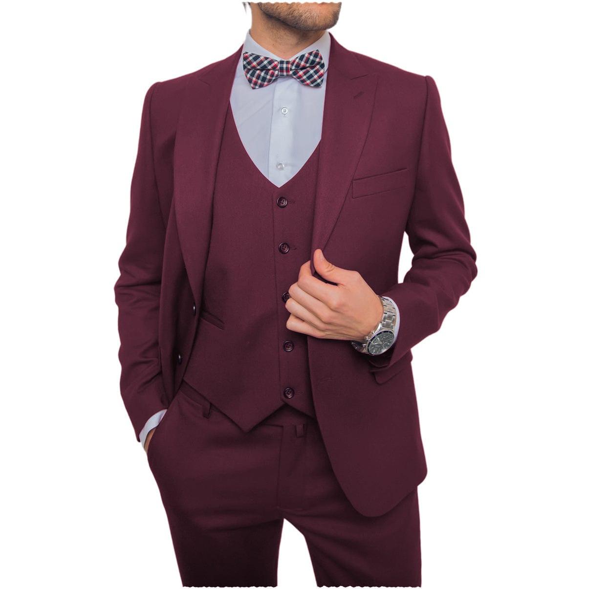 ceehuteey Business Flat 3 Pieces Men's Suit Blazer (Blazer+vest+Pants)