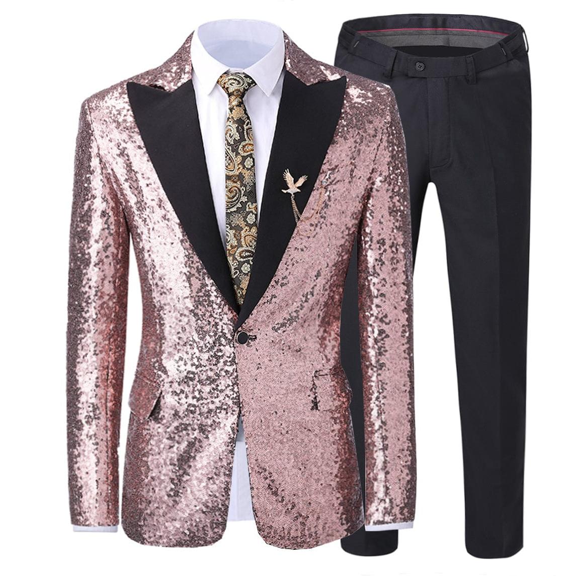 ceehuteey Casual Men's Floral Suit Double Breasted 2 Piece Business Tuxedos (Blazer+Pants)