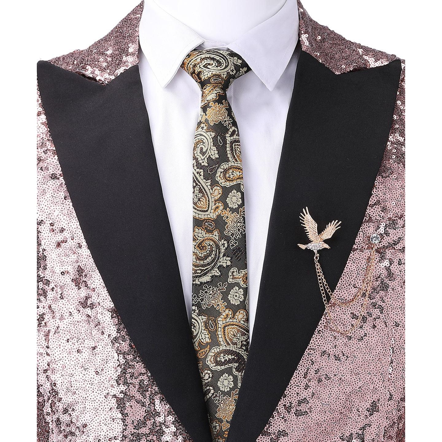 ceehuteey Casual Men's Floral Suit Double Breasted 2 Piece Business Tuxedos (Blazer+Pants)