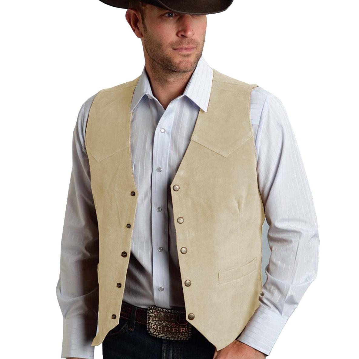ceehuteey Casual Men's  Suede  Fashion Cowboy Suit Vest V Neck Waistcoat