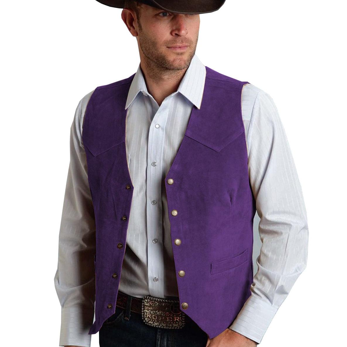 ceehuteey Casual Men's  Suede  Fashion Cowboy Suit Vest V Neck Waistcoat