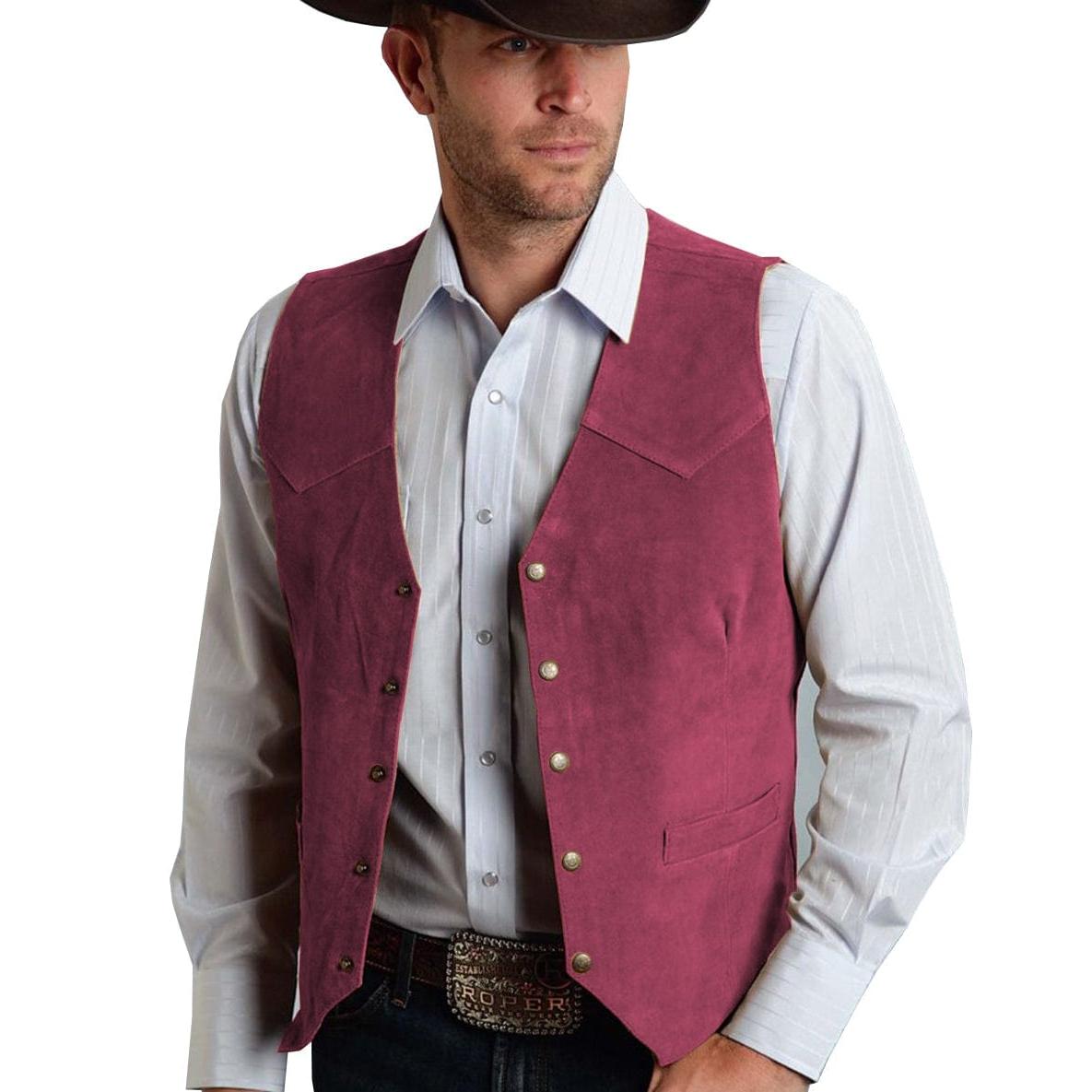 ceehuteey Casual Men's  Suede  Fashion Cowboy Suit Vest V Neck Waistcoat