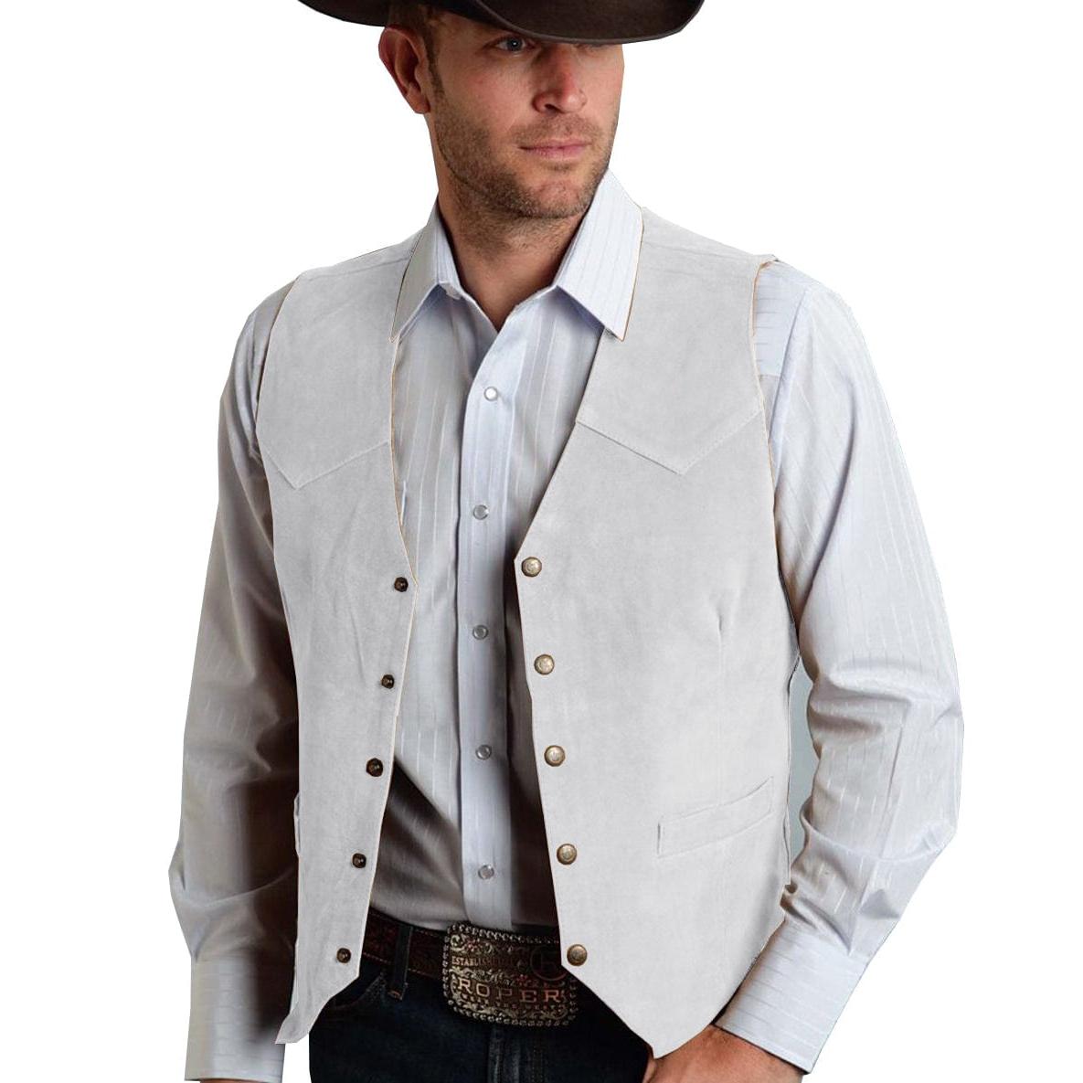 ceehuteey Casual Men's  Suede  Fashion Cowboy Suit Vest V Neck Waistcoat