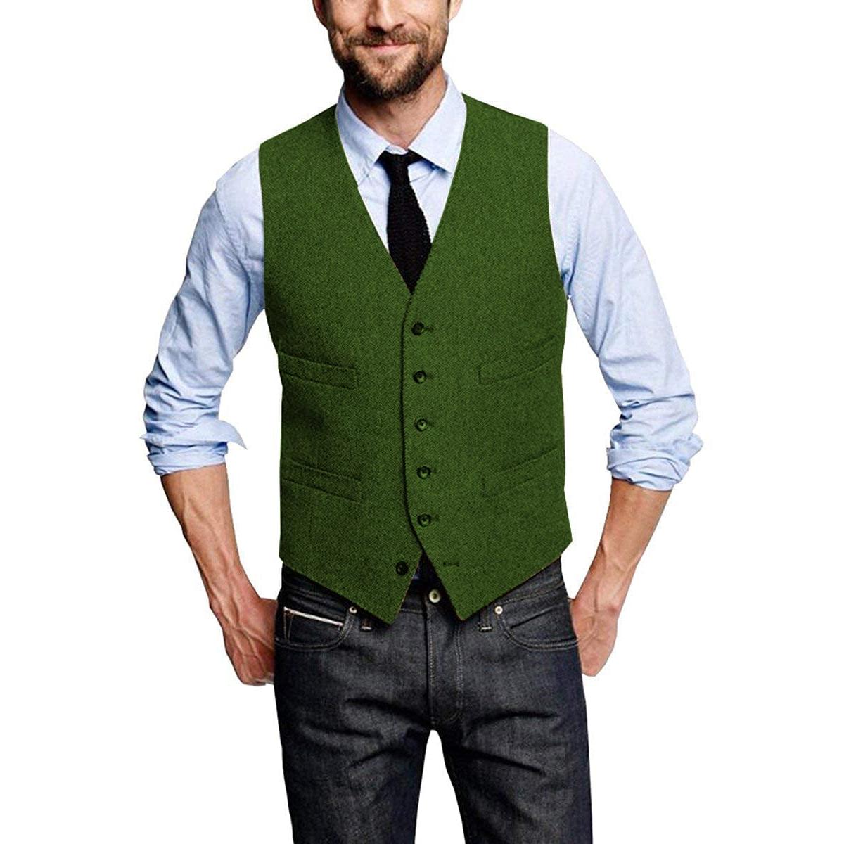 ceehuteey Casual Mens Leisure Tweed Herringbone V Neck Waistcoat