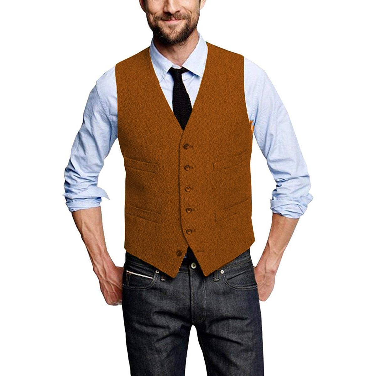 ceehuteey Casual Mens Leisure Tweed Herringbone V Neck Waistcoat