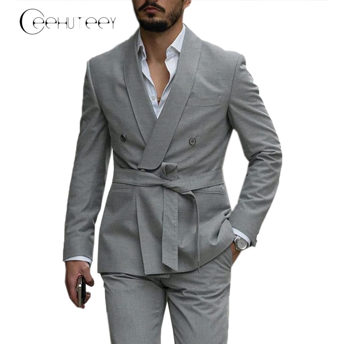 ceehuteey Casual Mens Suit Double Breasted Shawl Lapel 2 Pieces (Blazer+Pants)