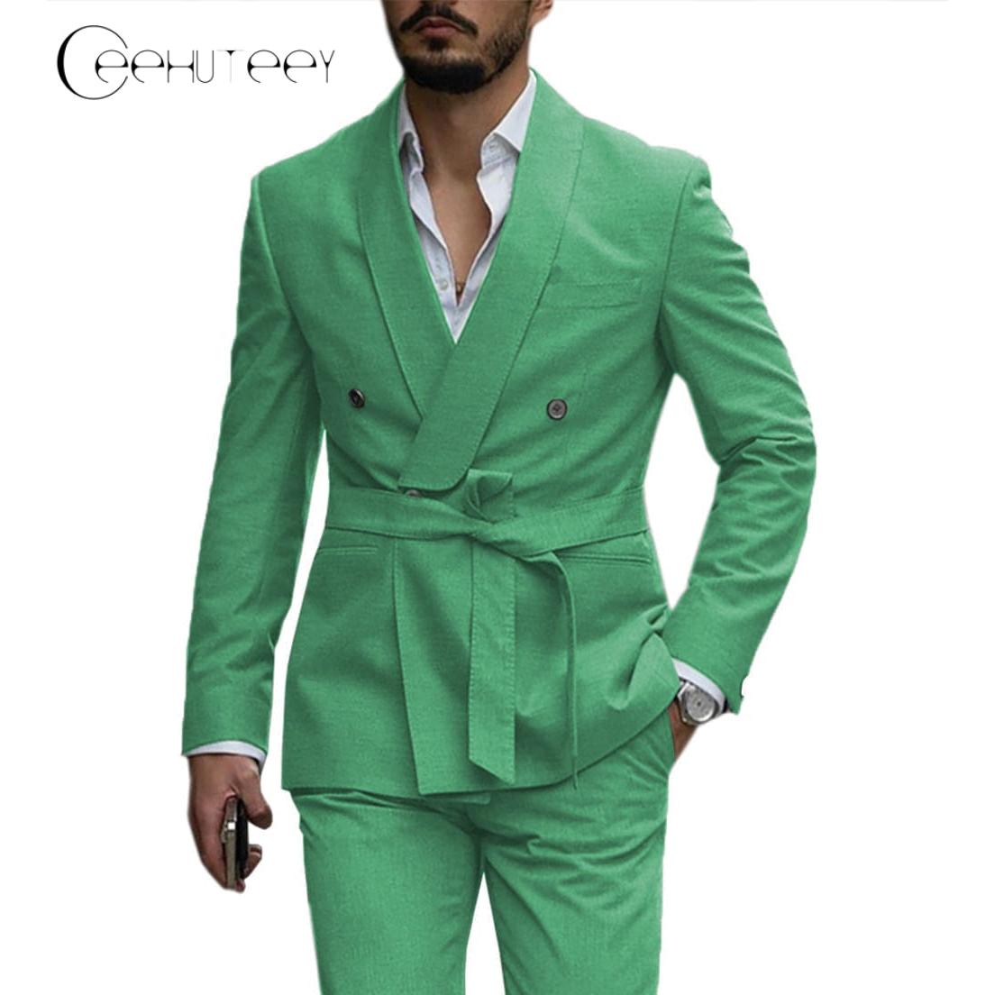 ceehuteey Casual Mens Suit Double Breasted Shawl Lapel 2 Pieces (Blazer+Pants)
