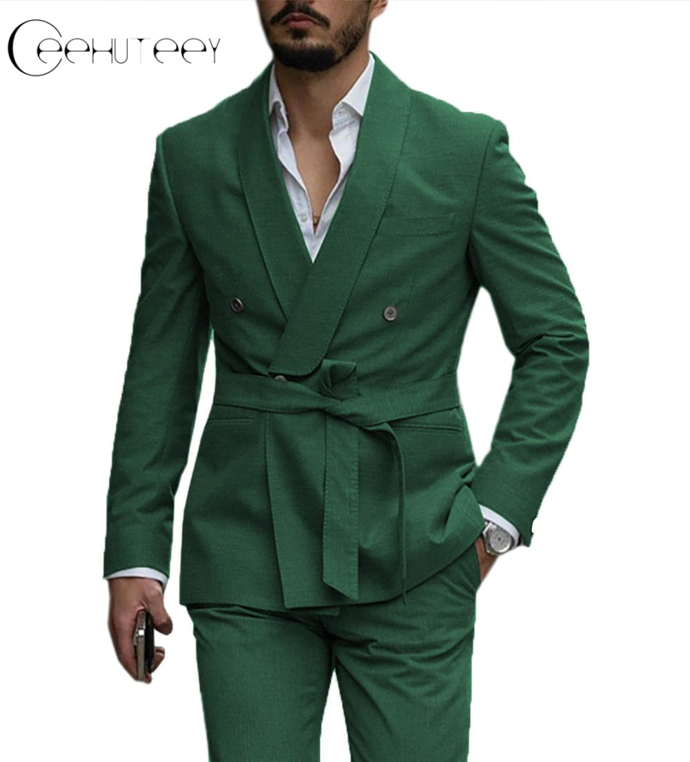 ceehuteey Casual Mens Suit Double Breasted Shawl Lapel 2 Pieces (Blazer+Pants)