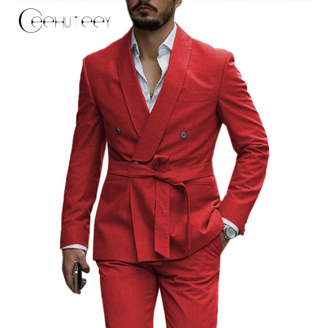 ceehuteey Casual Mens Suit Double Breasted Shawl Lapel 2 Pieces (Blazer+Pants)
