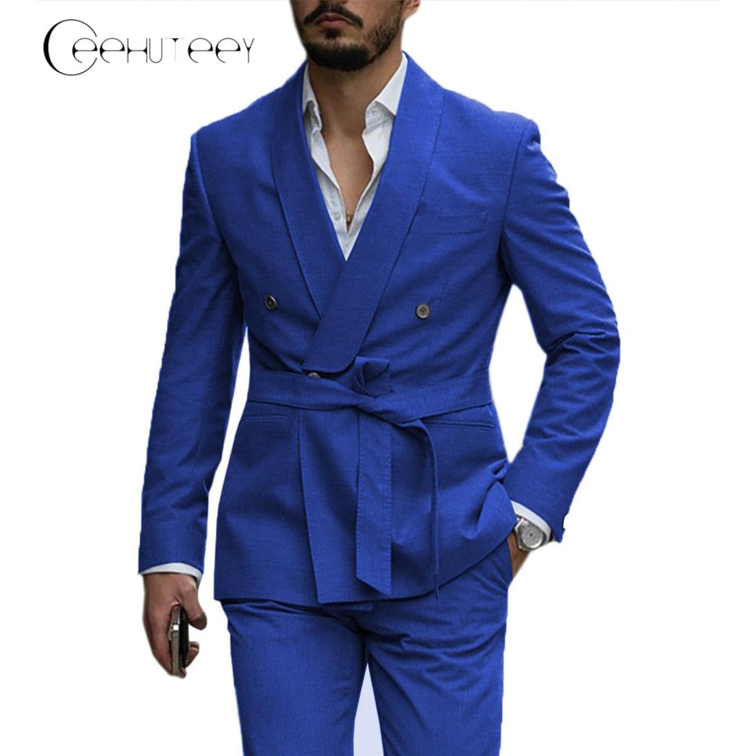 ceehuteey Casual Mens Suit Double Breasted Shawl Lapel 2 Pieces (Blazer+Pants)