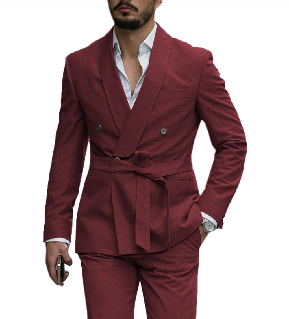 ceehuteey Casual Mens Suit Double Breasted Shawl Lapel 2 Pieces (Blazer+Pants)