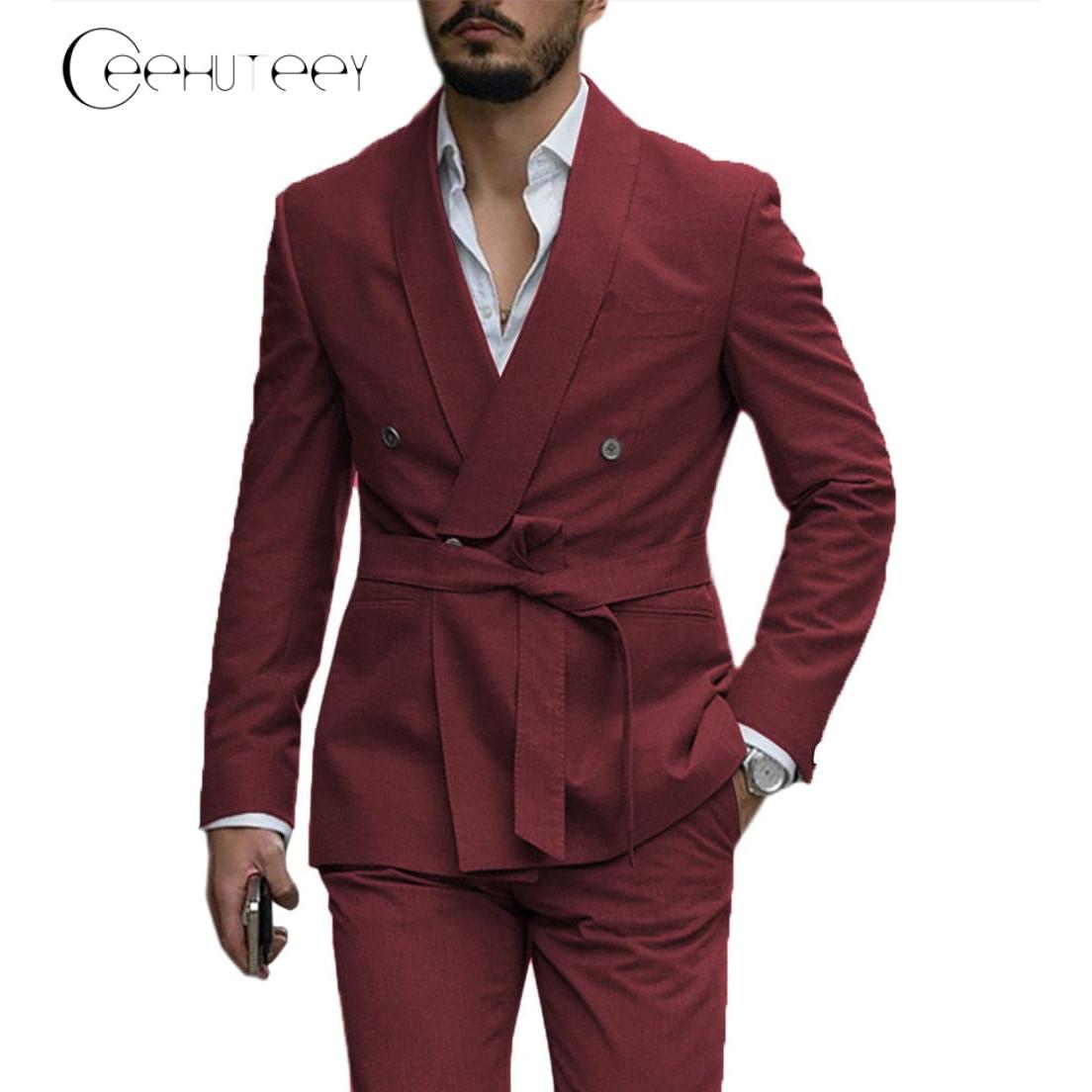 ceehuteey Casual Mens Suit Double Breasted Shawl Lapel 2 Pieces (Blazer+Pants)