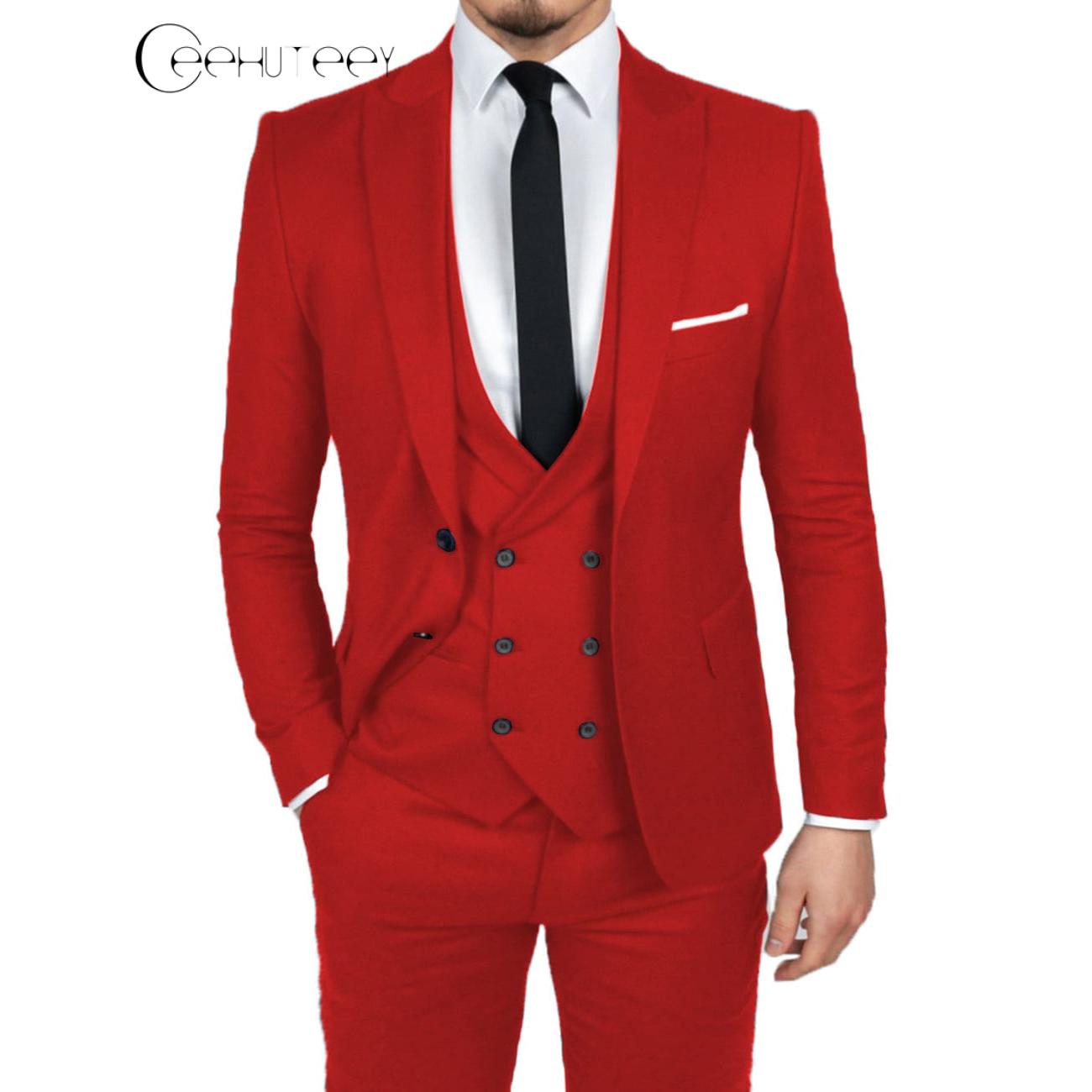 ceehuteey Causal Men's 3 Pieces Dinner Suit Peak Lapel Tuxedos Groom (Blazer+vest+Pants)
