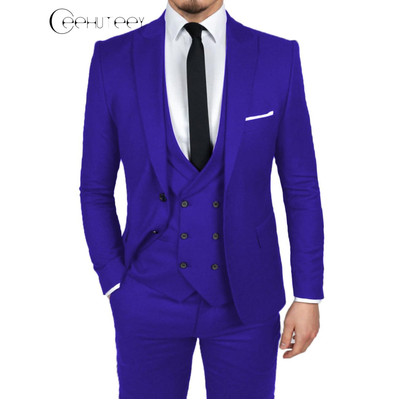 ceehuteey Causal Men's 3 Pieces Dinner Suit Peak Lapel Tuxedos Groom (Blazer+vest+Pants)